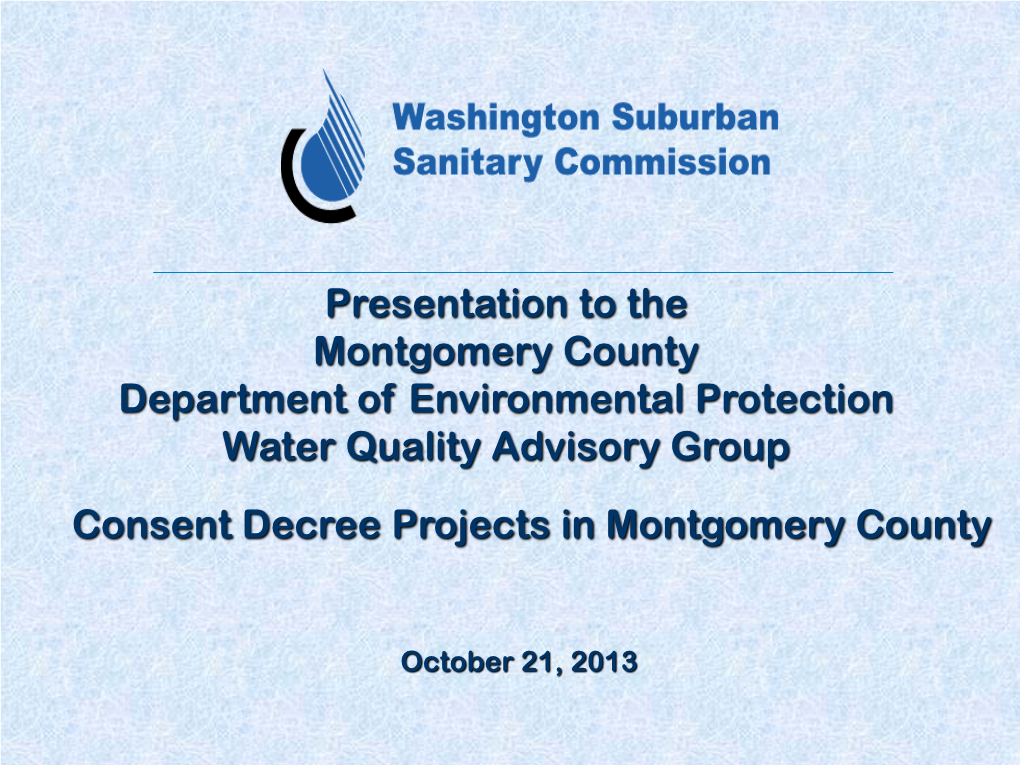 WSSC Update on Consent Decree Projects