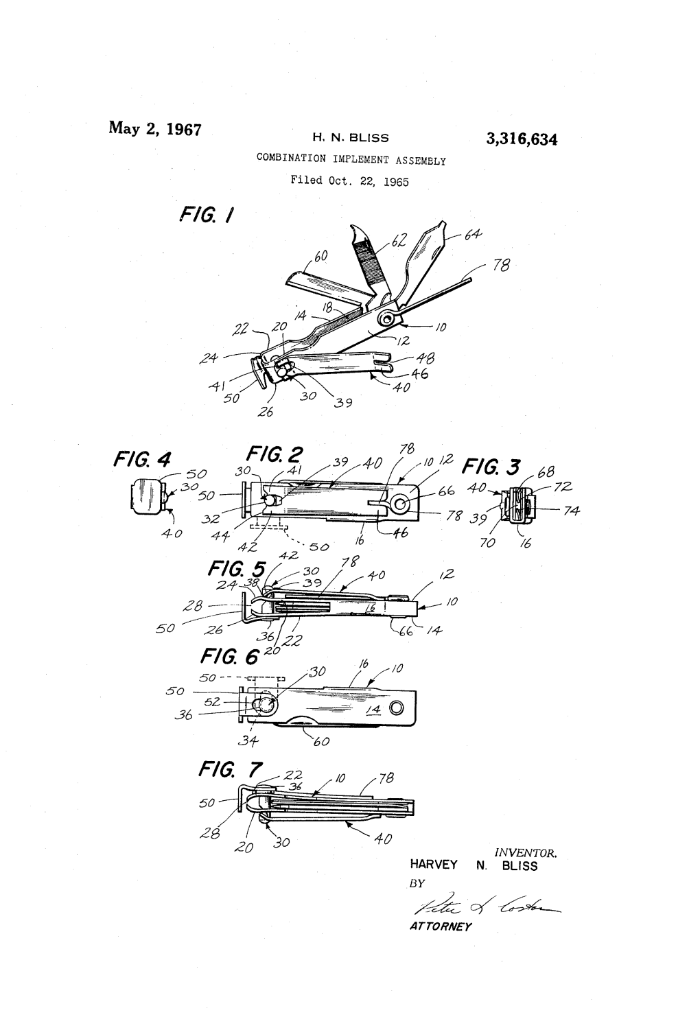 May 2, 1967 H, N. BLISS 3,316,634 COMBINATION IMPLEMENT AS SEMBLY Filed Oct