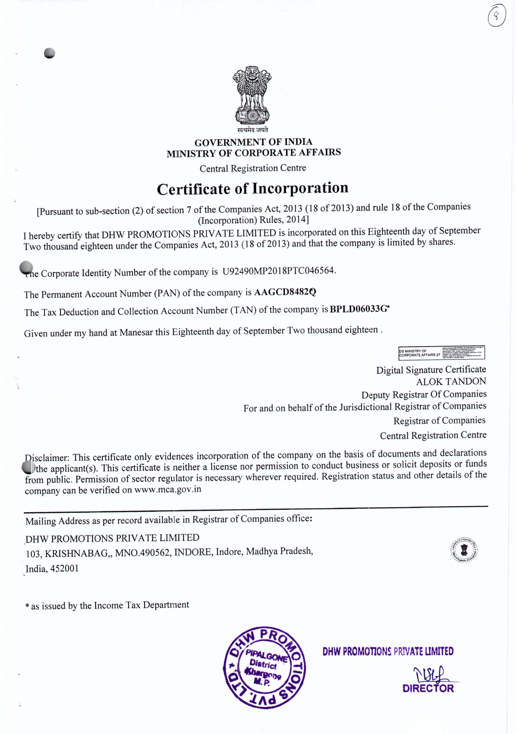 Certificate of Incorporation