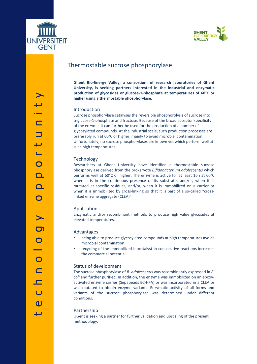 TO Thermostable Sucrose Phosphorylase 20120924