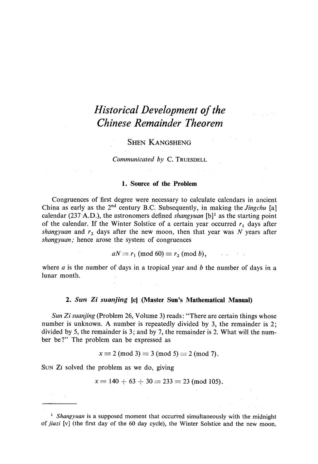 Historical Development of the Chinese Remainder Theorem