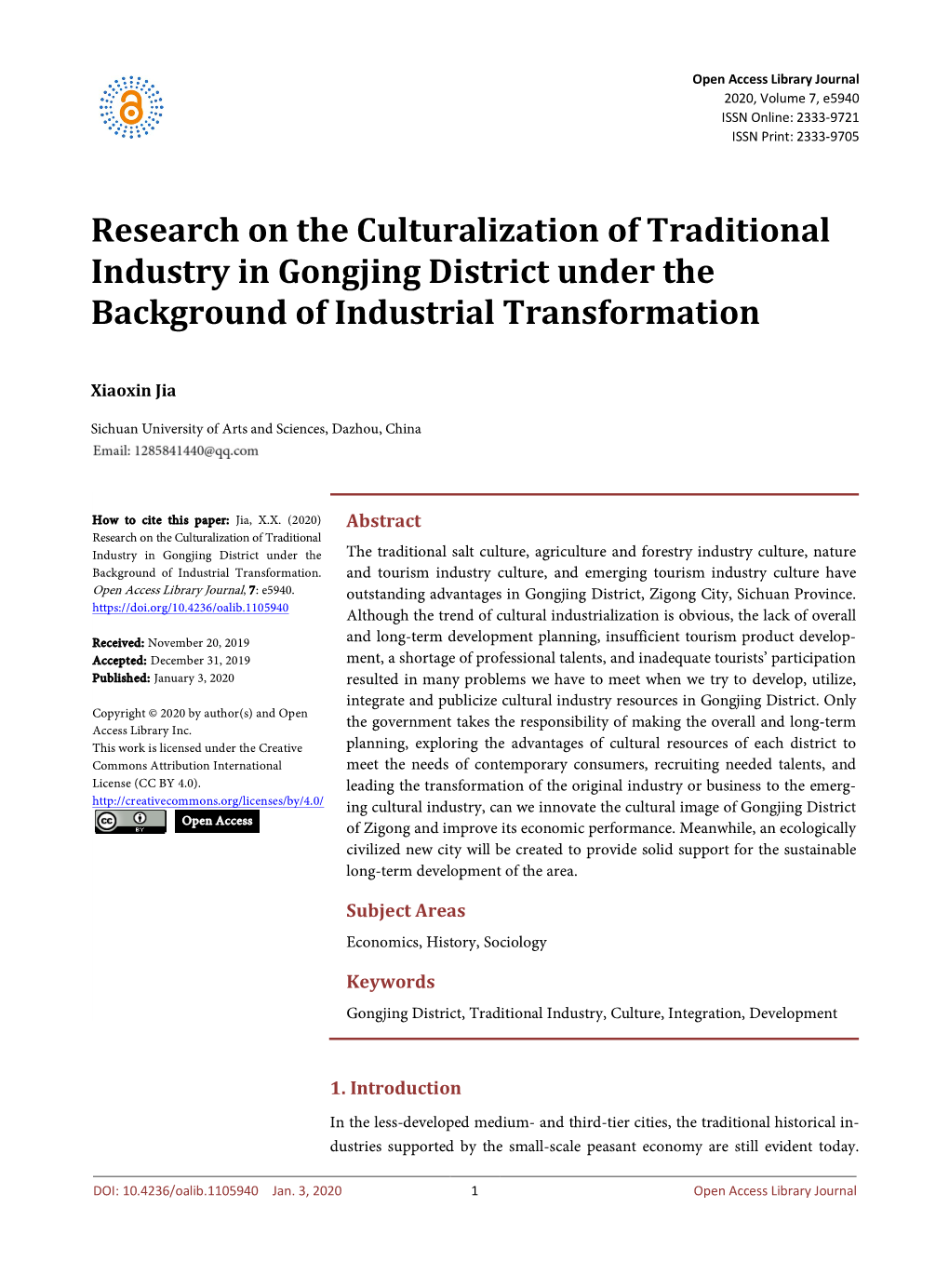 Research on the Culturalization of Traditional Industry in Gongjing District Under the Background of Industrial Transformation