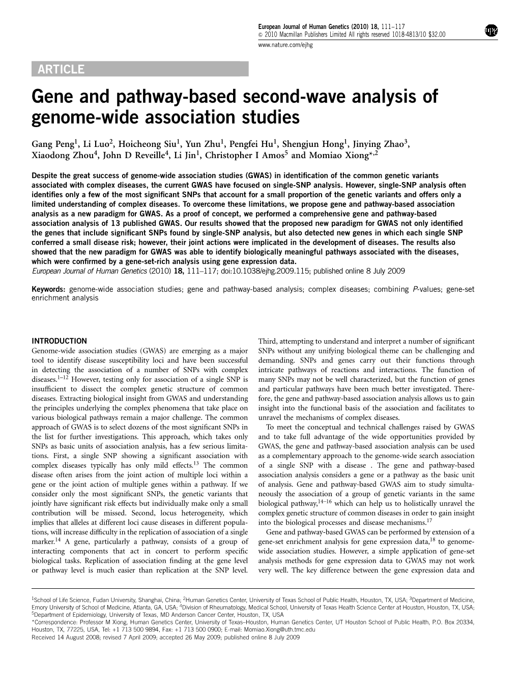 Gene and Pathway-Based Second-Wave Analysis of Genome-Wide Association Studies