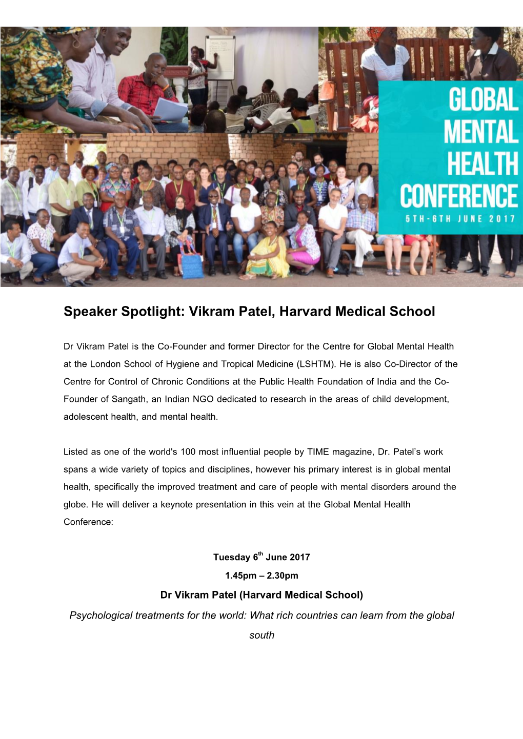 Speaker Spotlight: Vikram Patel, Harvard Medical School