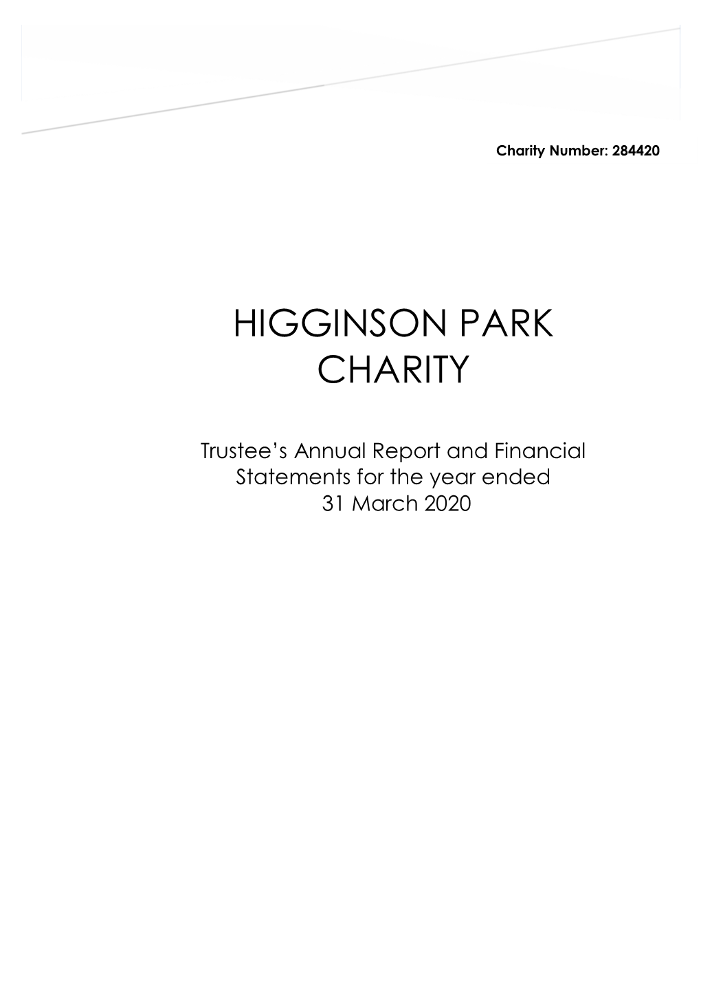 Higginson Park Charity Number: 284420