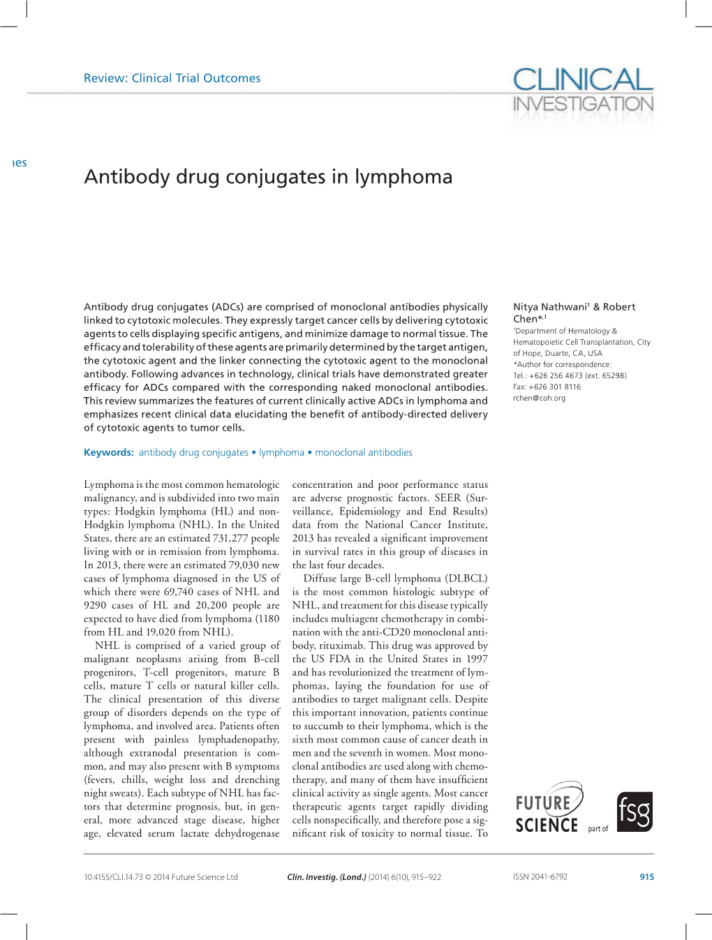 Antibody Drug Conjugates in Lymphoma