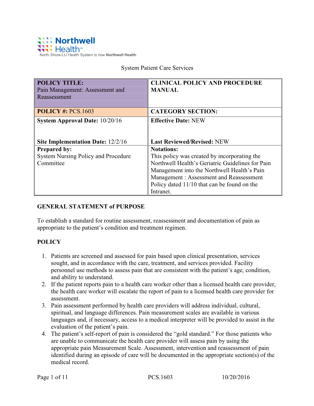 Pain Management Assessment and Reassessment