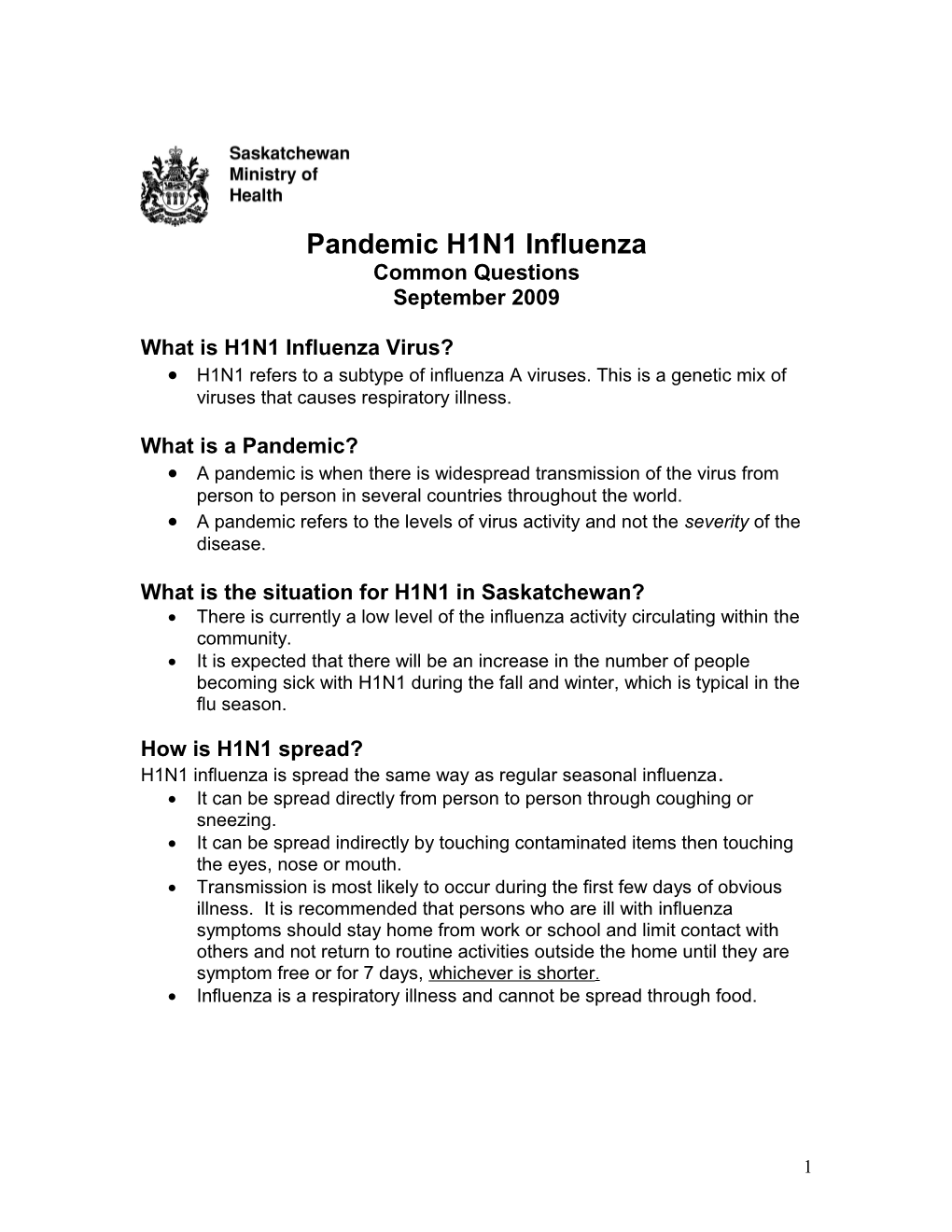 Pandemic H1N1 Influenza