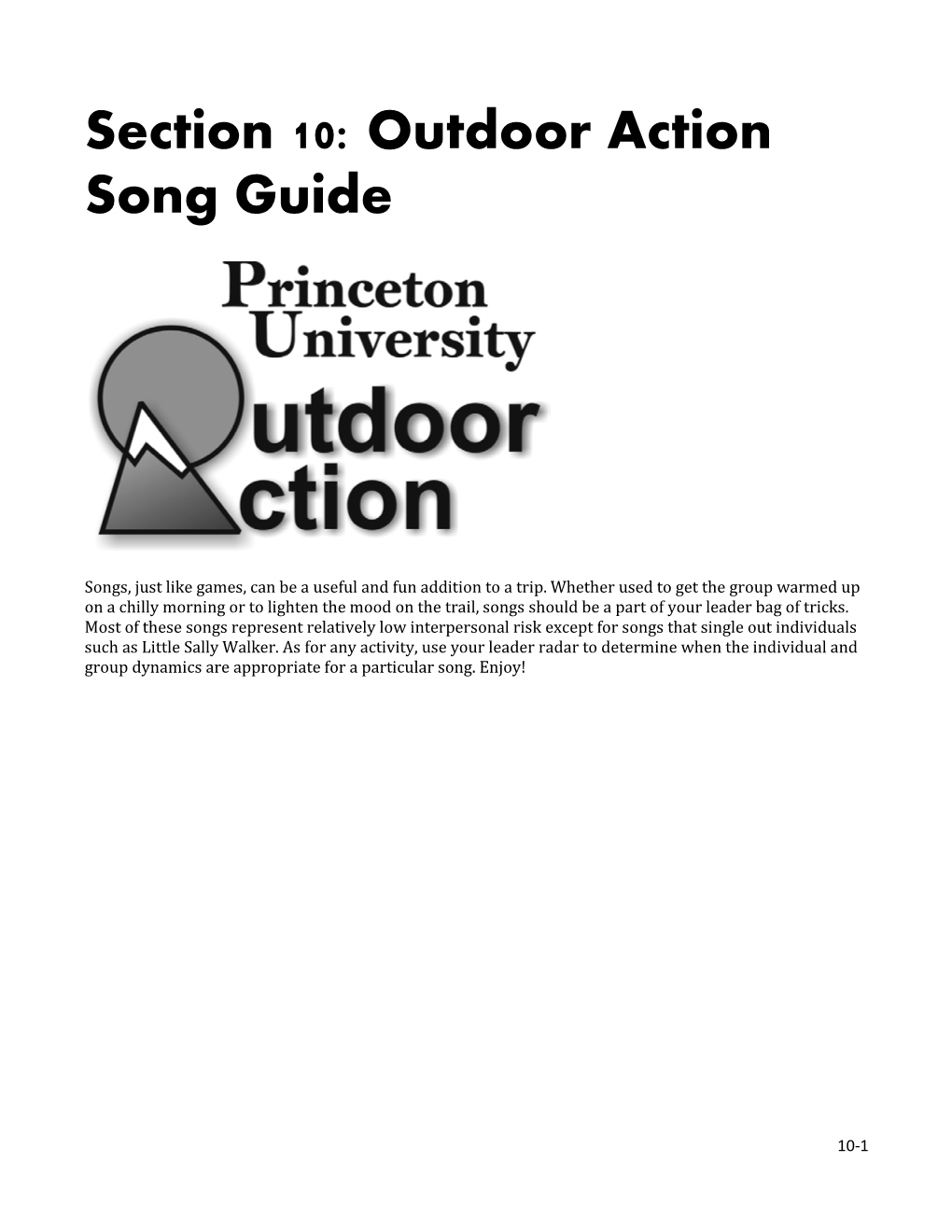 Section 10: Outdoor Action Song Guide