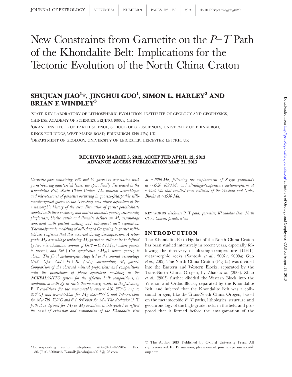 New Constraints from Garnetite on the P^T Path of the Khondalite Belt: Implications for the Tectonic Evolution of the North China Craton