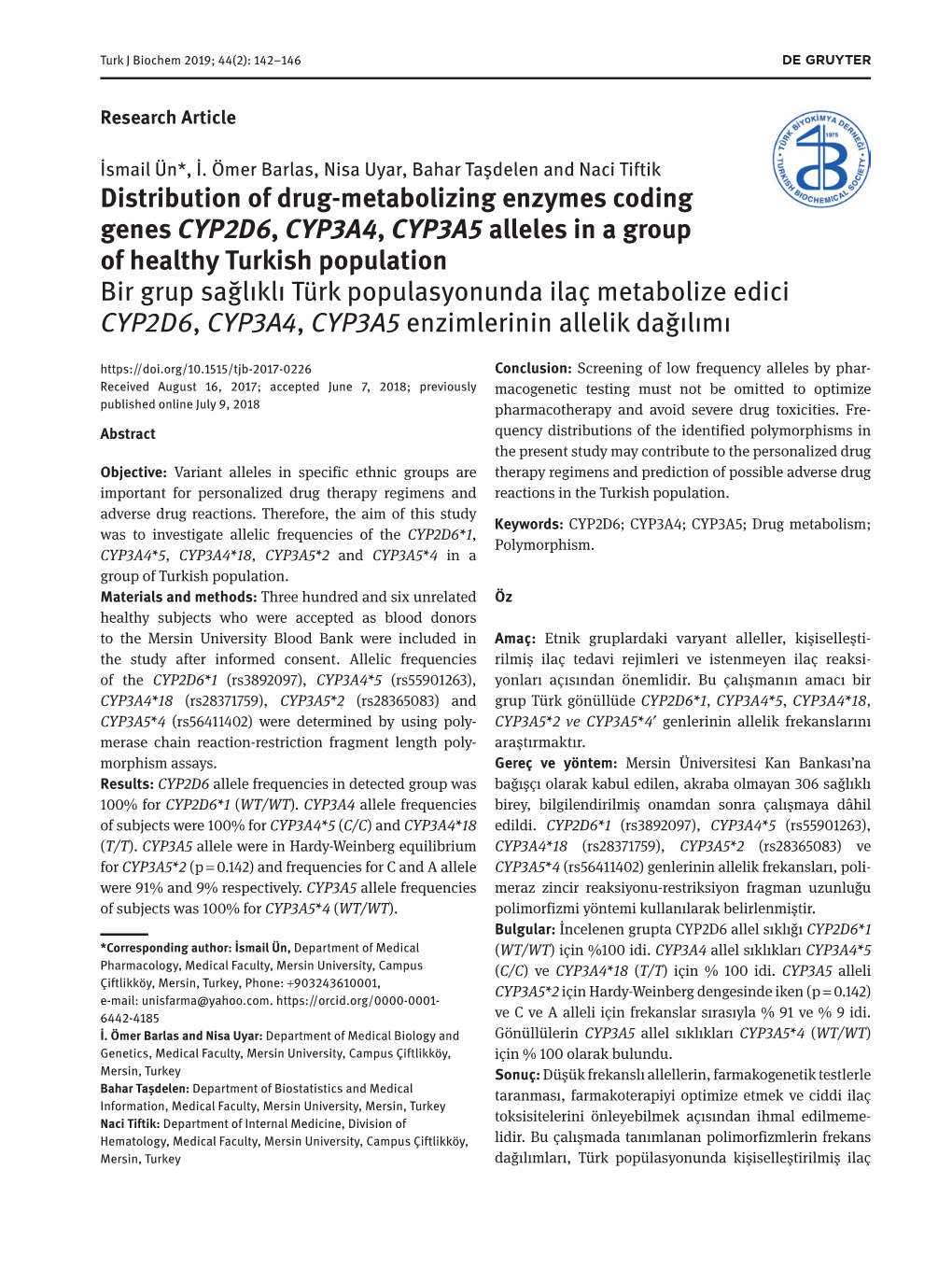 Distribution of Drug-Metabolizing Enzymes Coding Genes CYP2D6