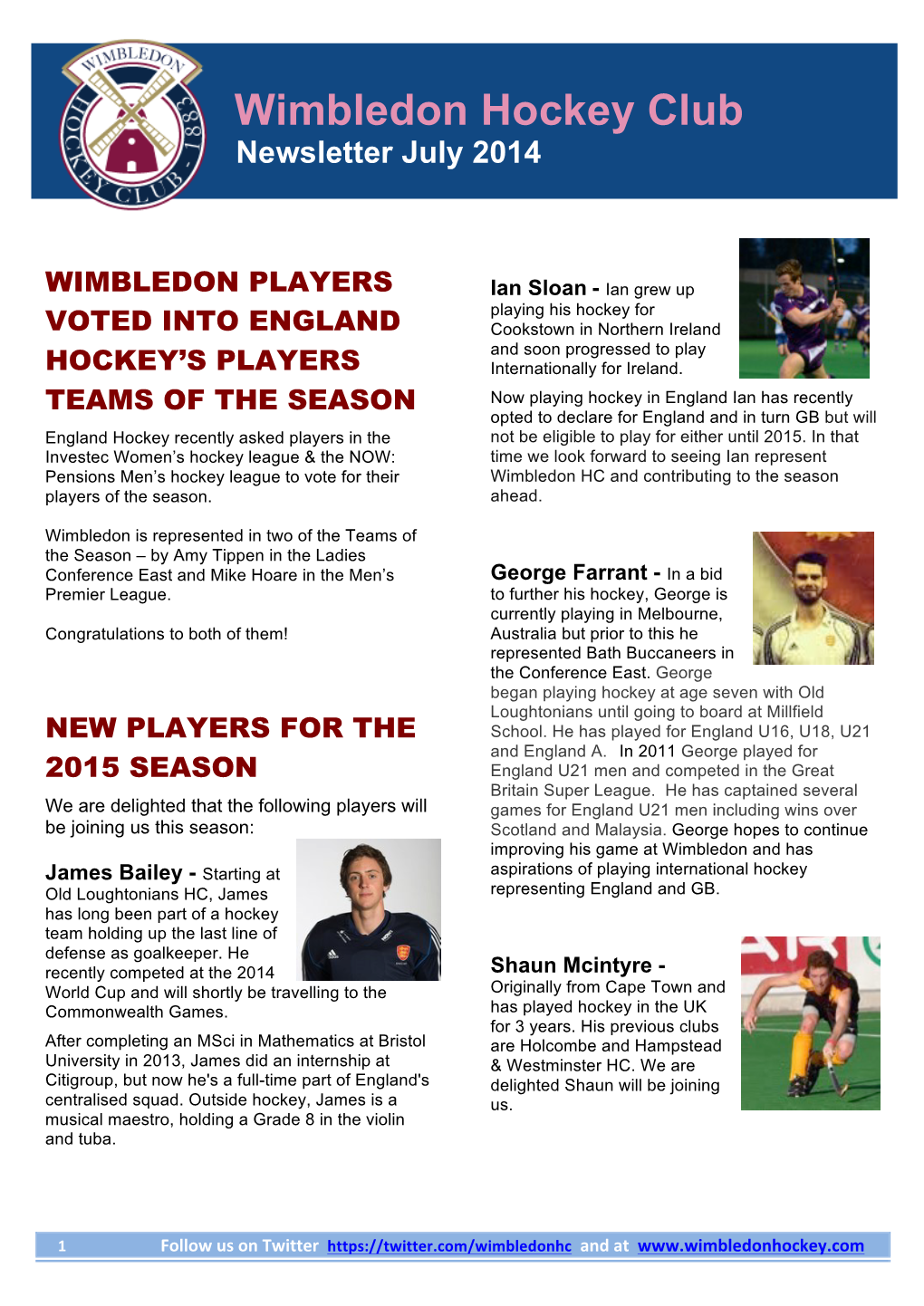 Wimbledon Hockey Club Newsletter July 2014