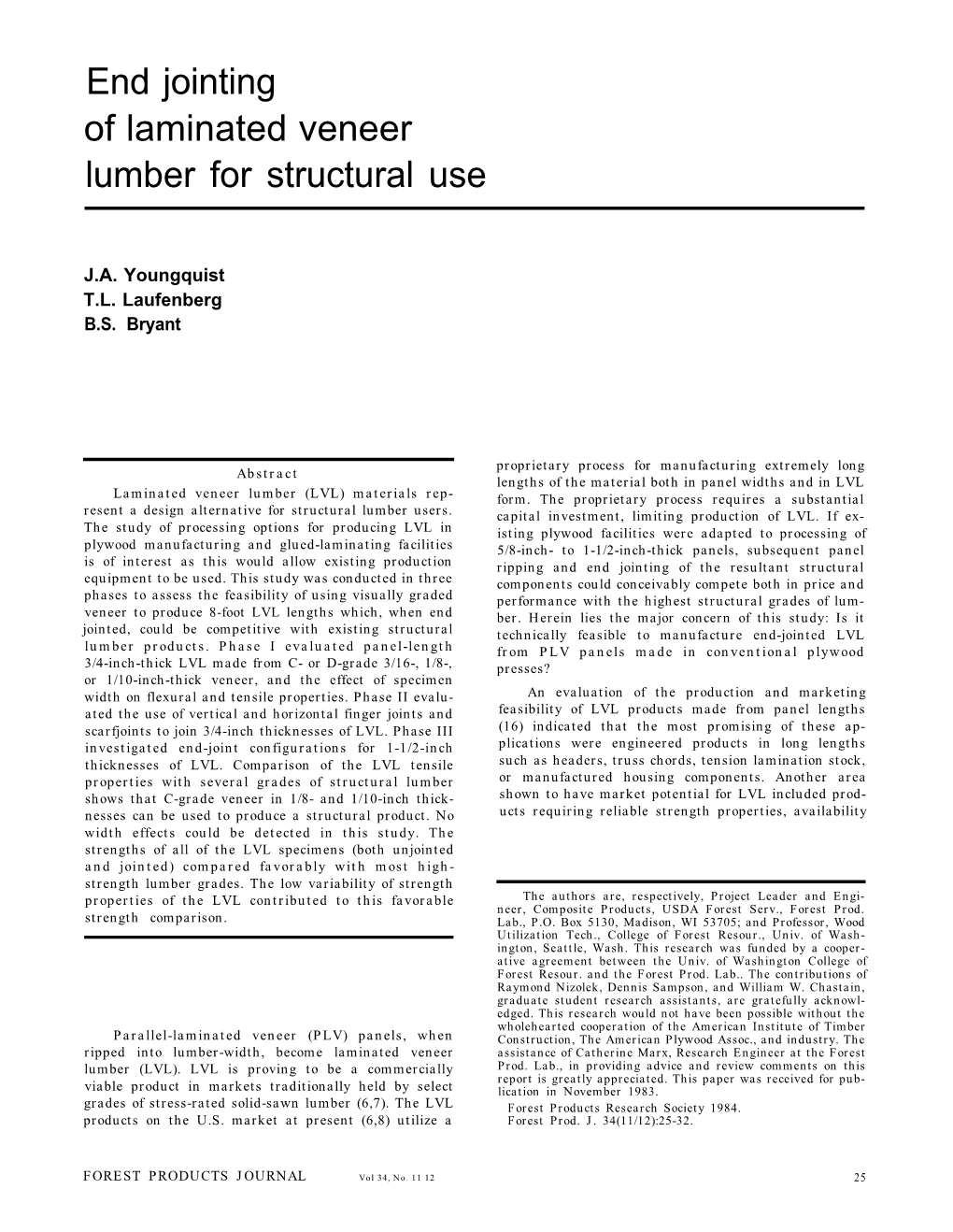 End Jointing of Laminated Veneer Lumber for Structural Use