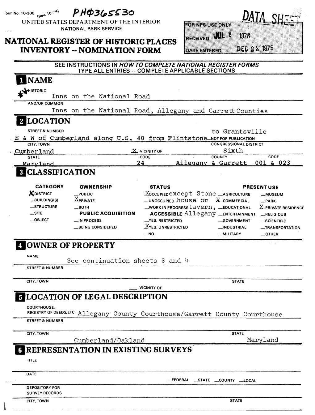 National Register of Historic Places Inventory -- Nomination Form