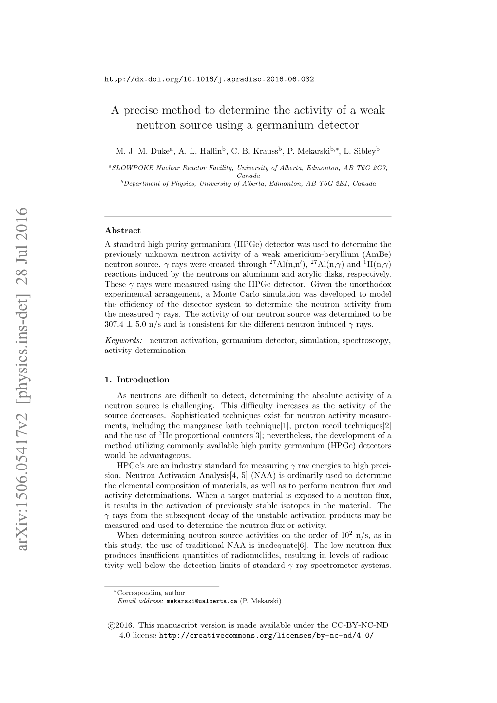 Arxiv:1506.05417V2 [Physics.Ins-Det] 28 Jul 2016