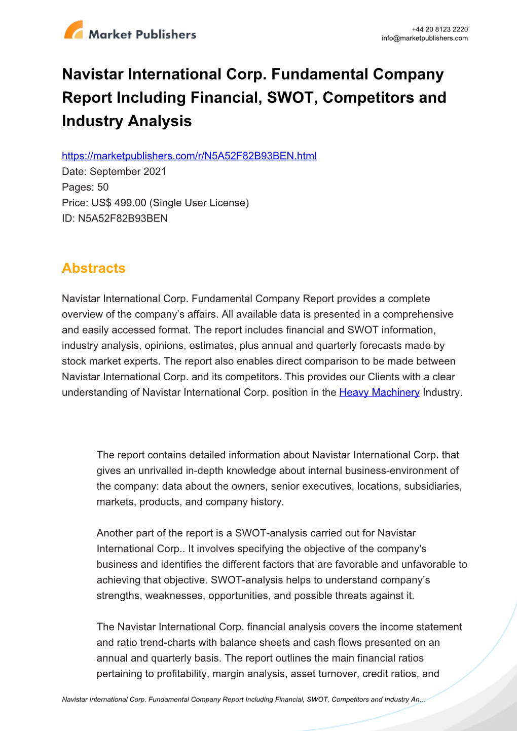 Navistar International Corp. Fundamental Company Report