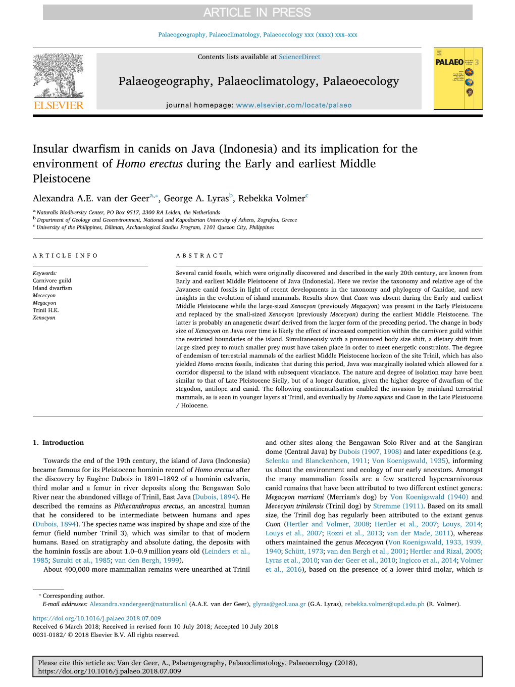 Insular Dwarfism in Canids on Java (Indonesia) and Its Implication for the Environment of Homo Erectus During the Early and Earl