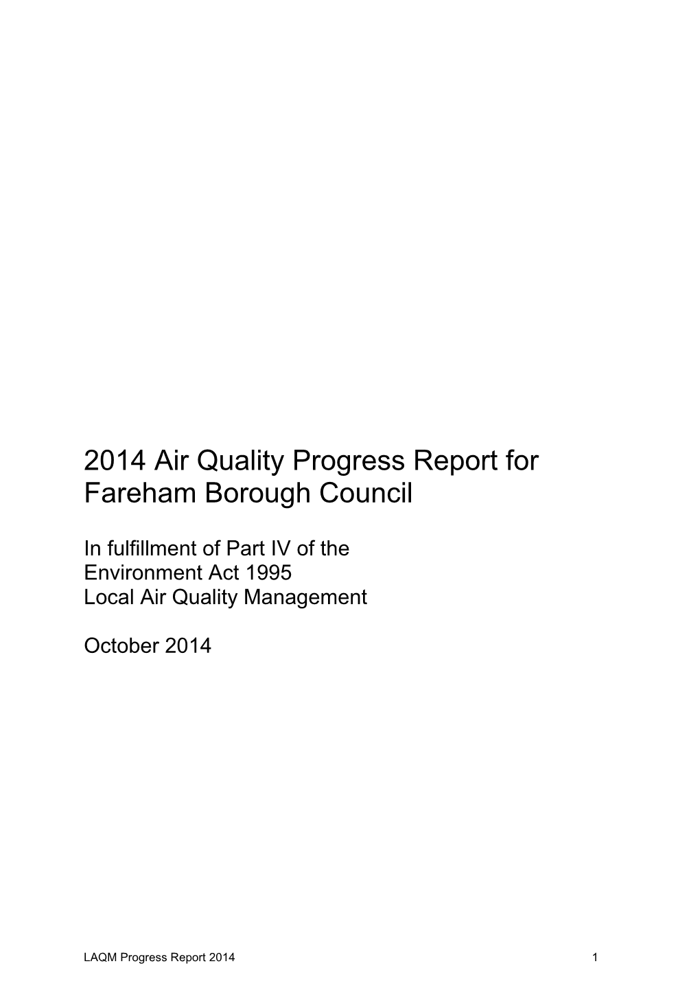 2014 Air Quality Progress Report for Fareham Borough Council