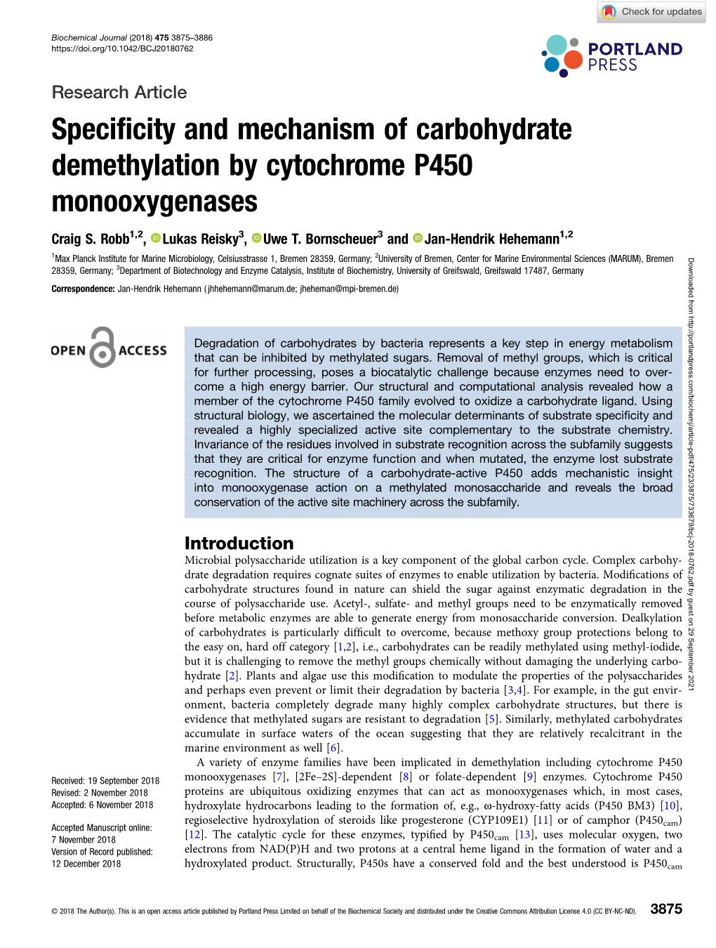 Specificity and Mechanism of Carbohydrate Demethylation by Cytochrome P450 Monooxygenases