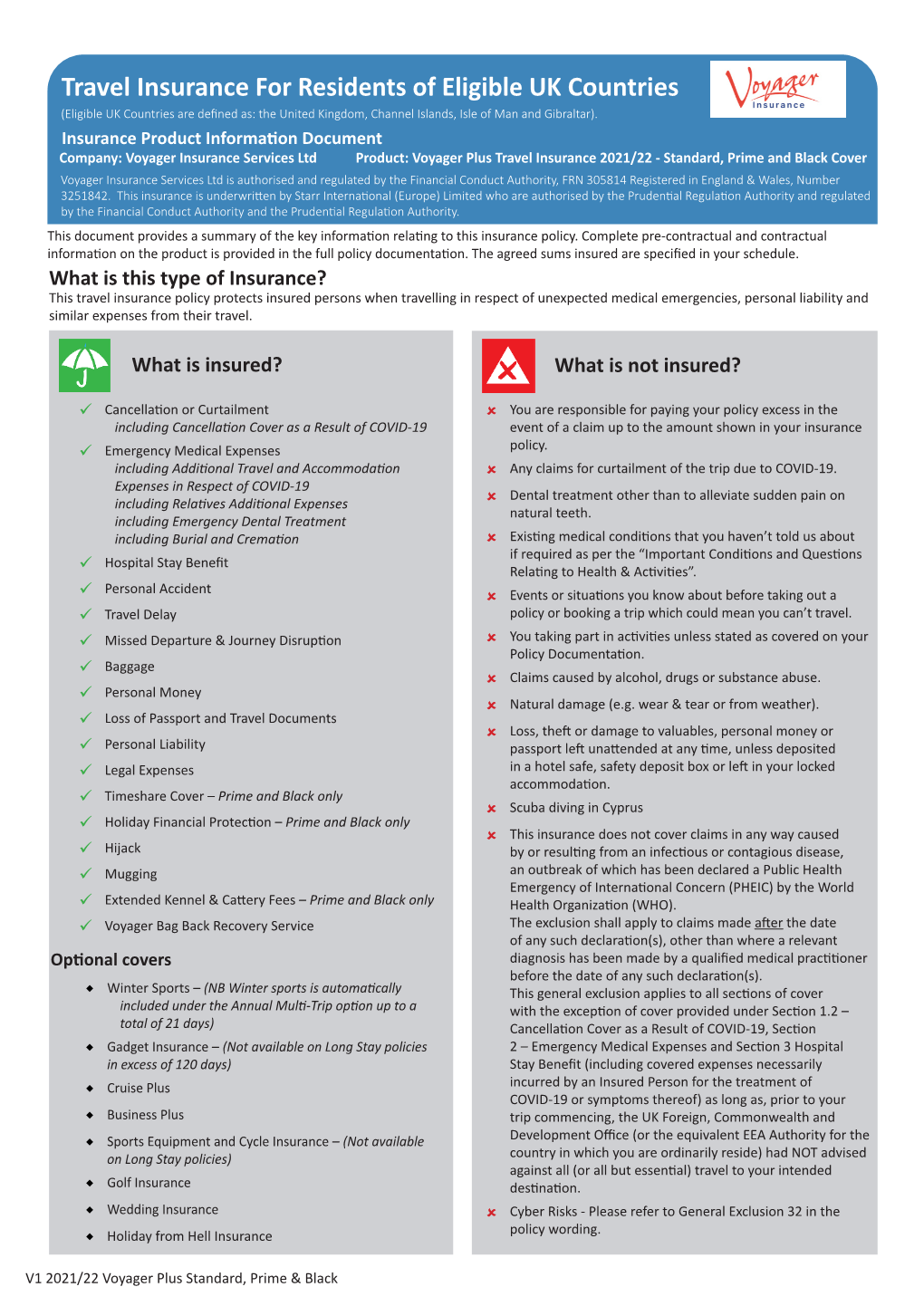 Travel Insurance for Residents of Eligible UK Countries (Eligible UK Countries Are Defined As: the United Kingdom, Channel Islands, Isle of Man and Gibraltar)