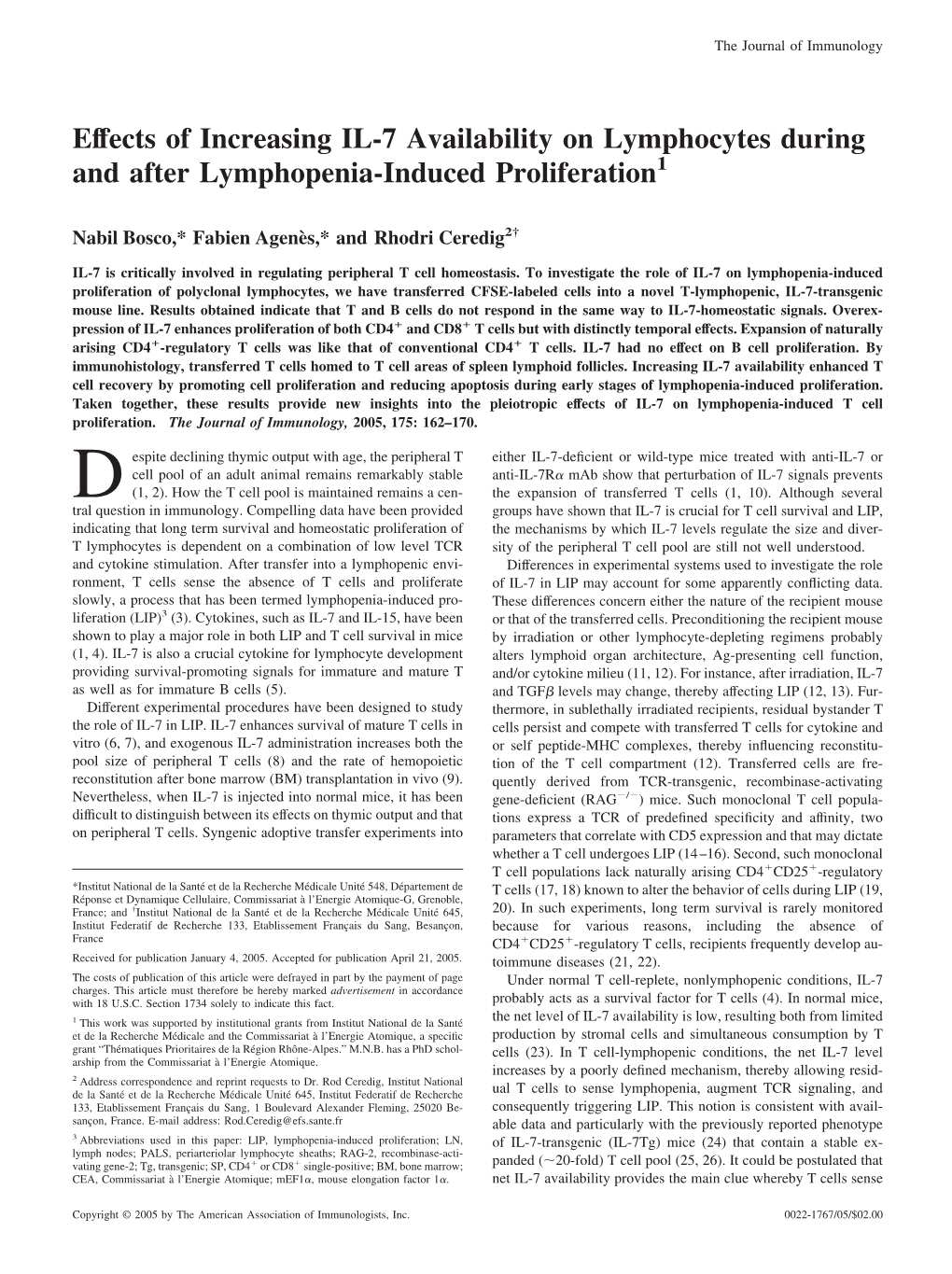 Lymphopenia-Induced Proliferation Lymphocytes During and After