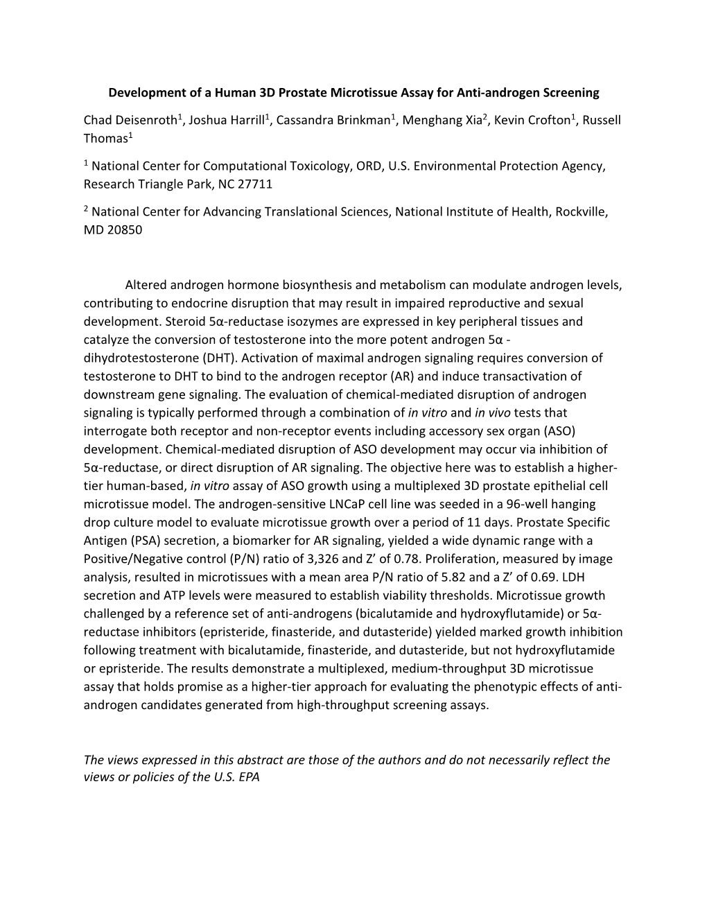 Development of a Human 3D Prostate Microtissue Assay for Anti