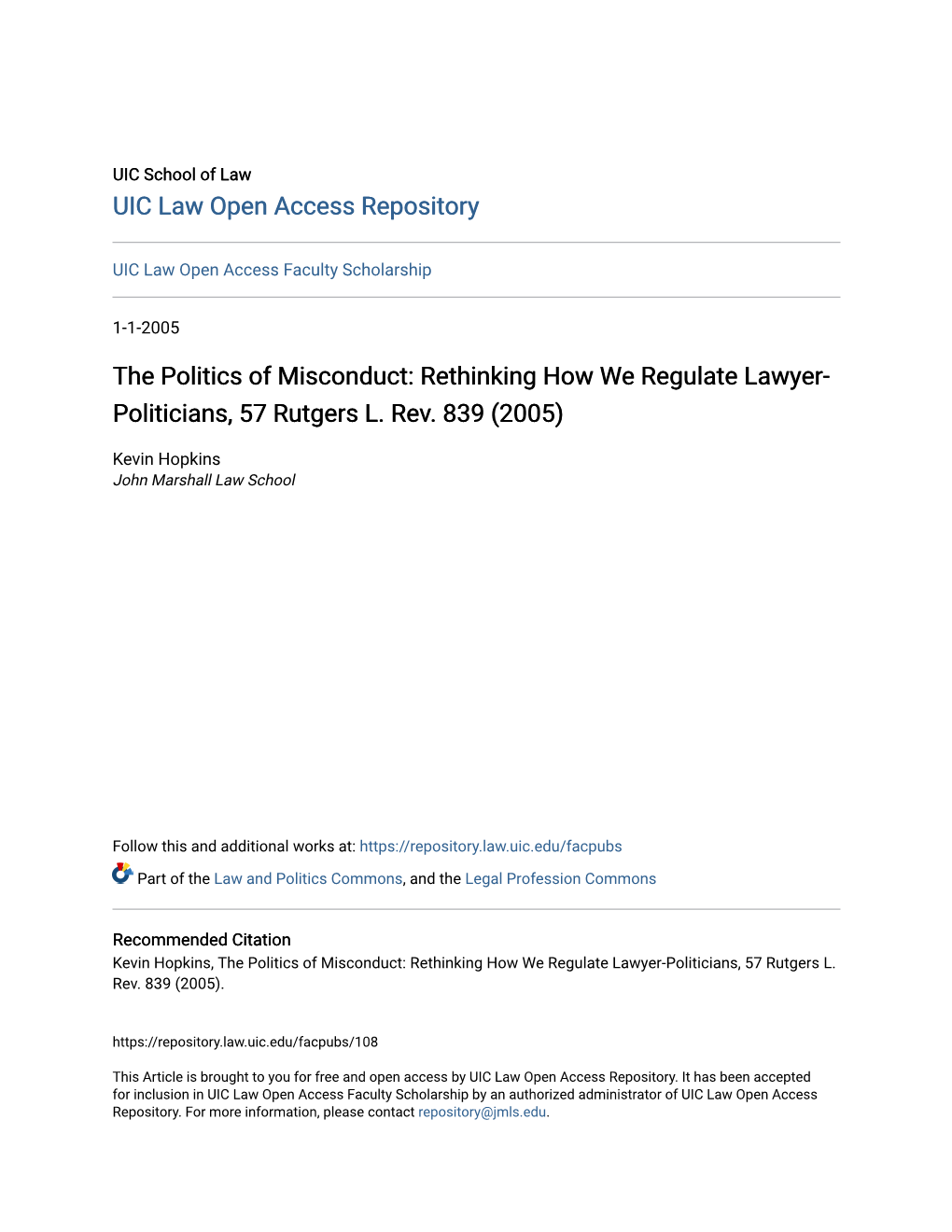 Rethinking How We Regulate Lawyer-Politicians, 57 Rutgers L
