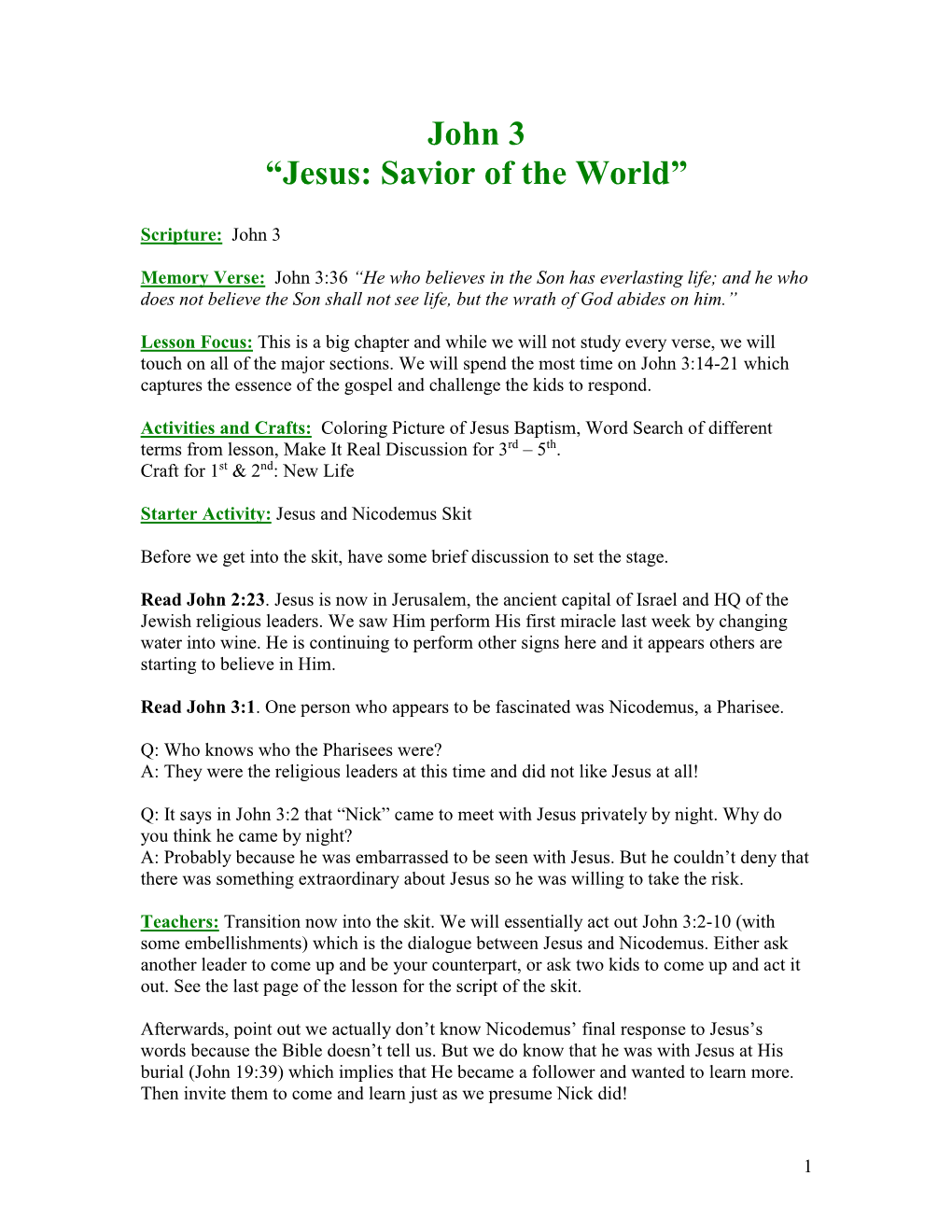 John 3 “Jesus: Savior of the World”