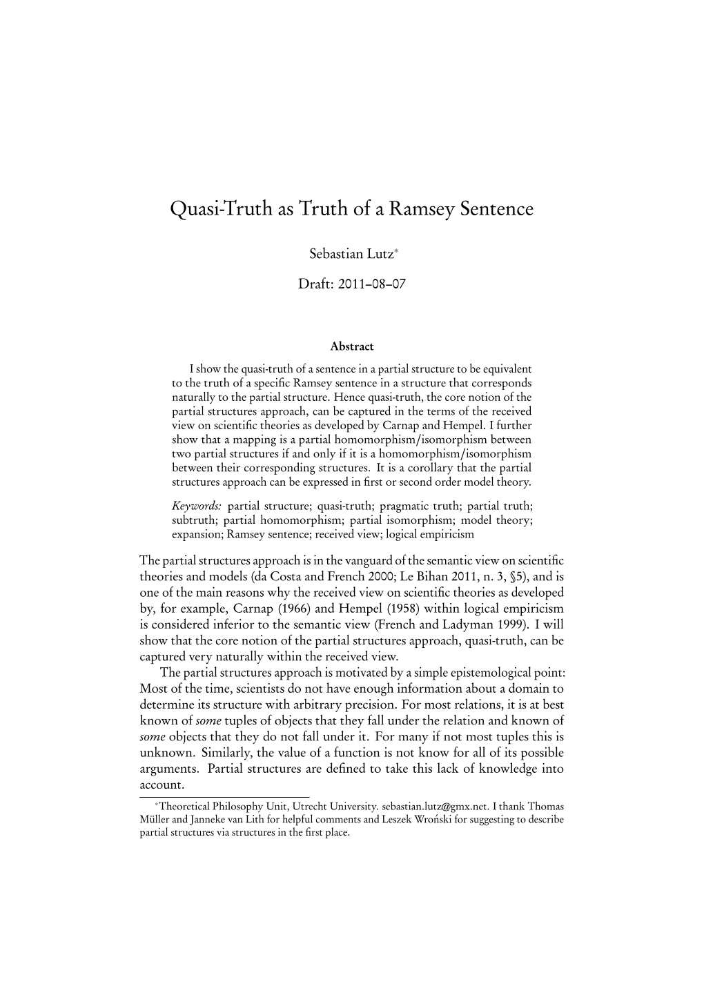 Quasi-Truth As Truth of a Ramsey Sentence