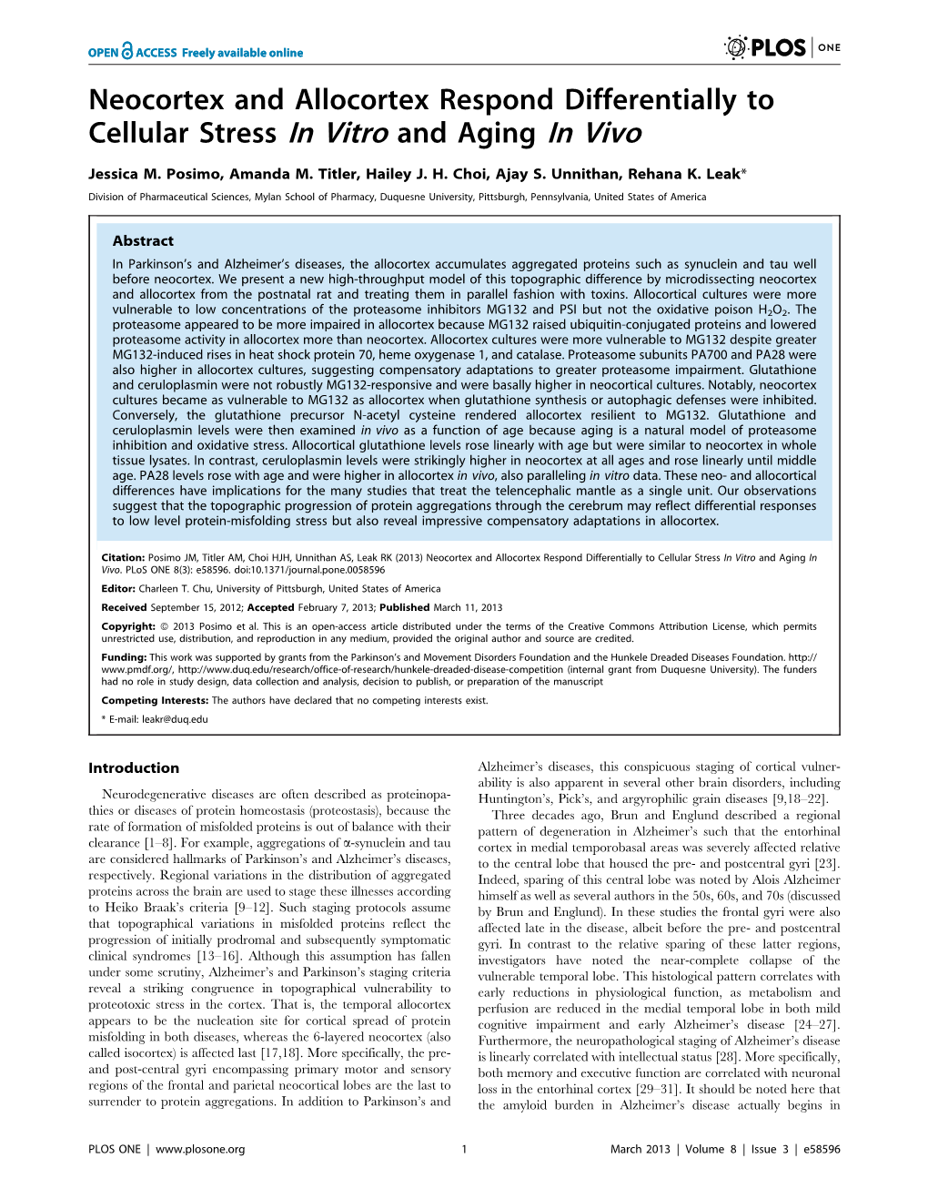 Neocortex and Allocortex Respond Differentially to Cellular Stress in Vitro and Aging in Vivo