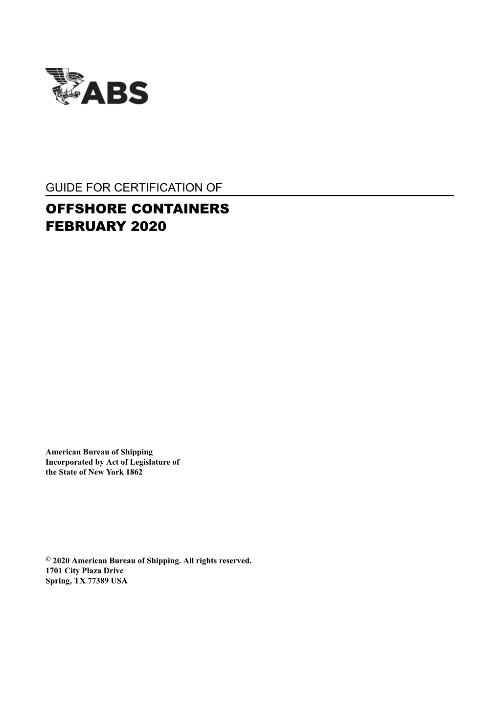 Guide for Certification of Offshore Containers 2020