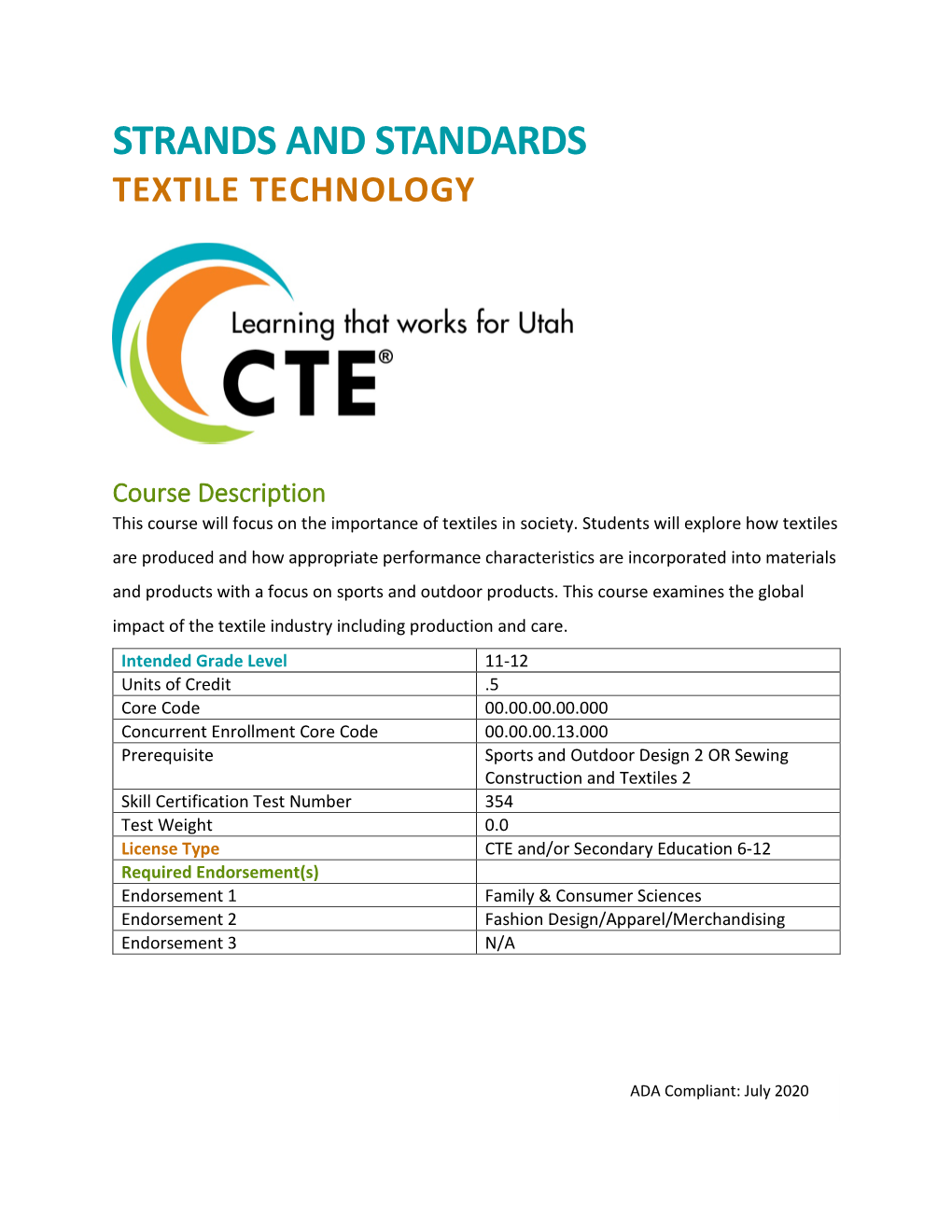 Textile Technology Strands and Standards