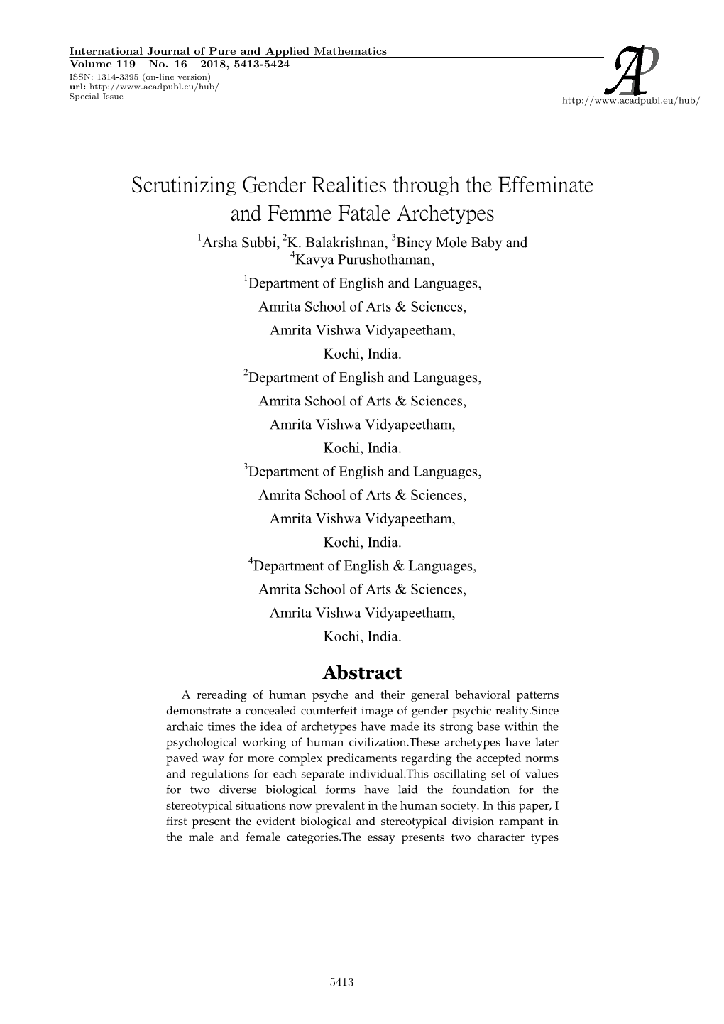 Scrutinizing Gender Realities Through the Effeminate and Femme Fatale Archetypes 1Arsha Subbi, 2K