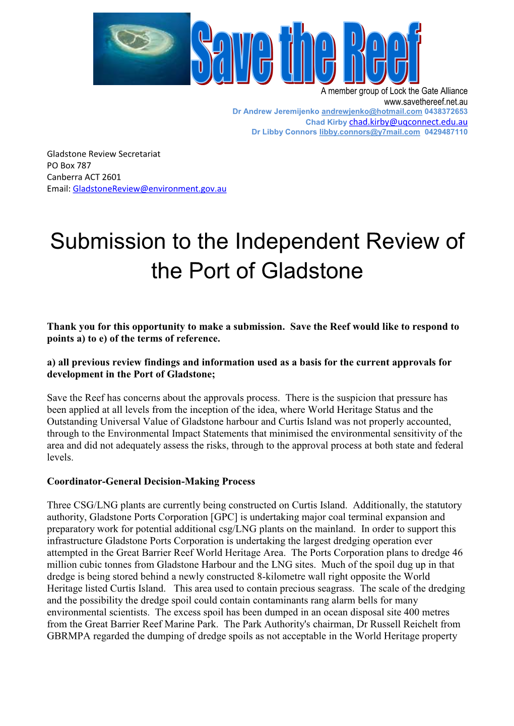 Submission to the Independent Review of the Port of Gladstone