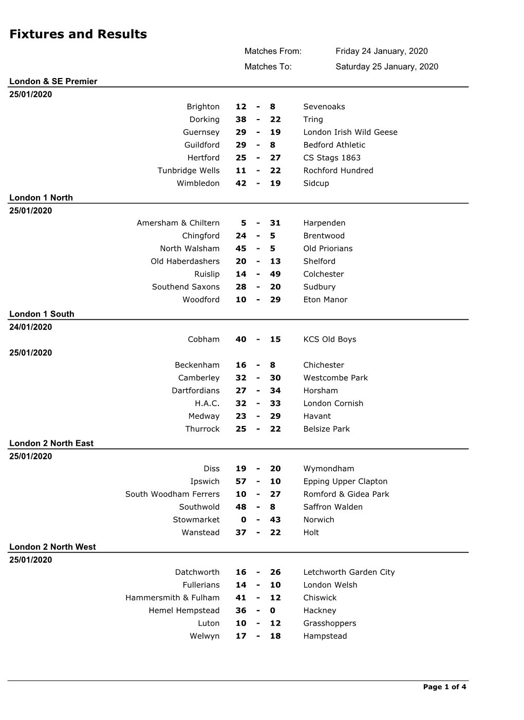 Fixtures and Results