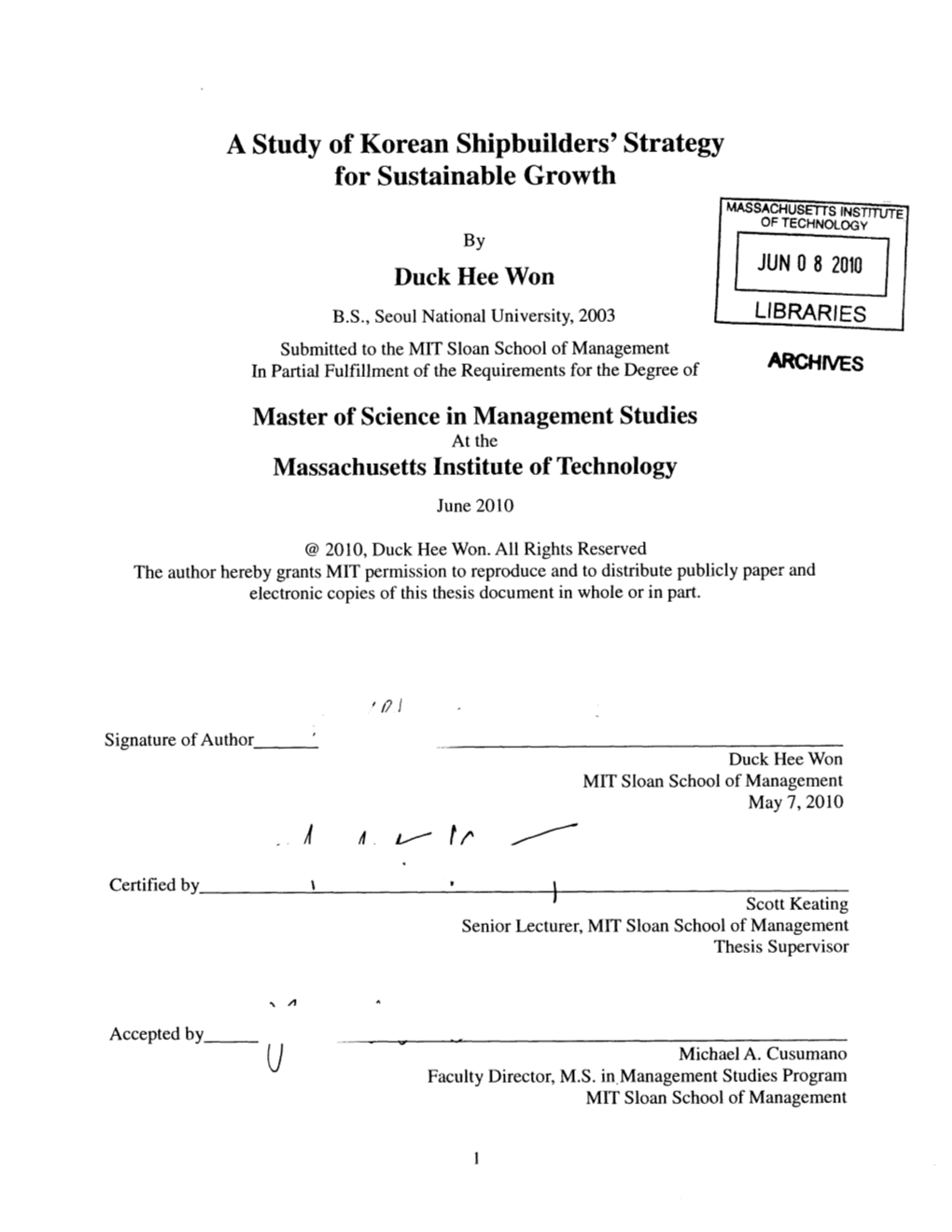 A Study of Korean Shipbuilders' Strategy for Sustainable Growth