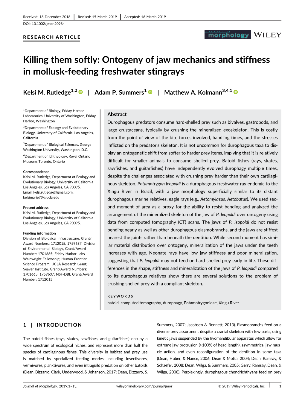 Ontogeny of Jaw Mechanics and Stiffness in Mollusk‐Feeding