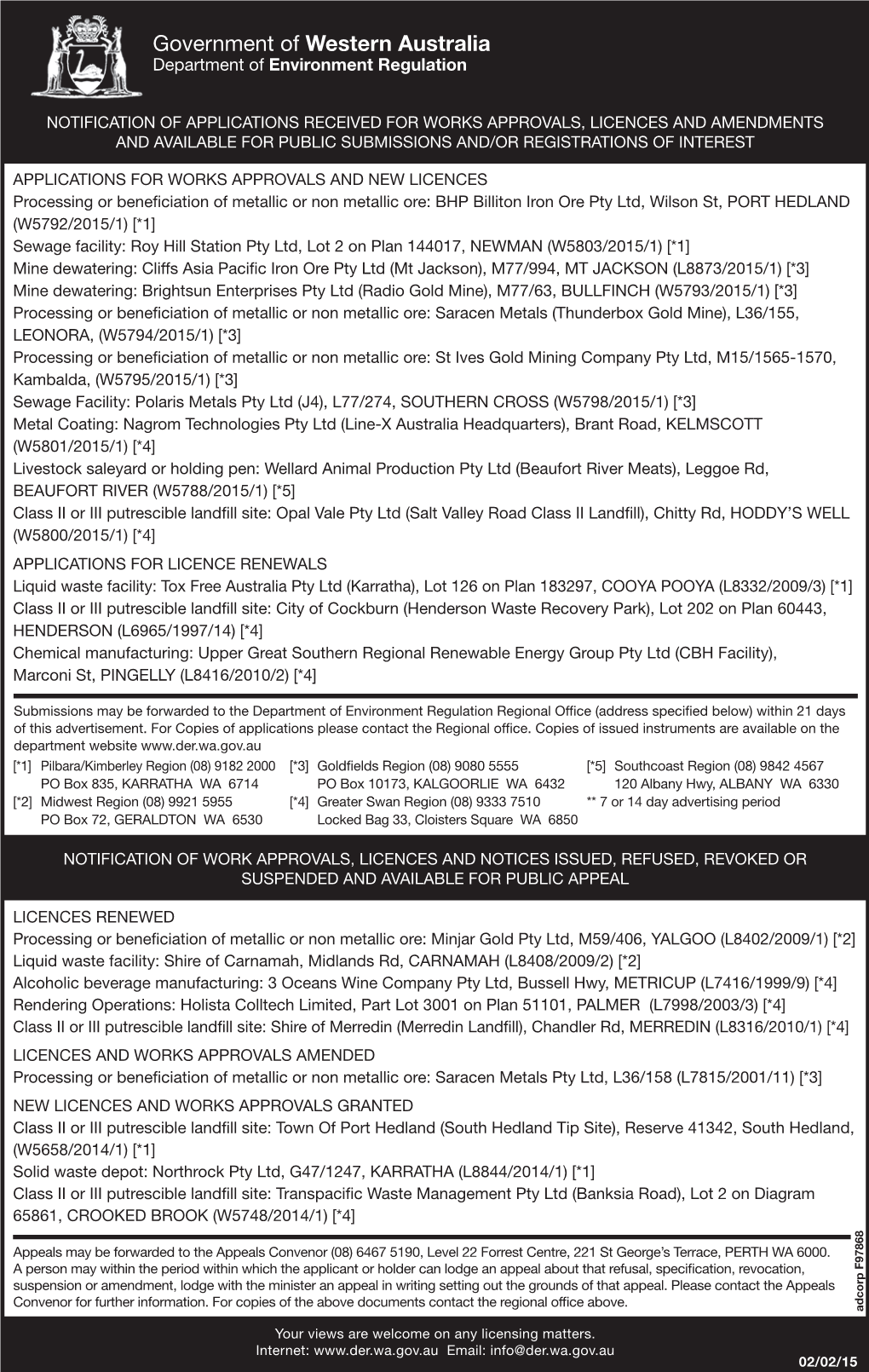 Government of Western Australia Department of Environment Regulation