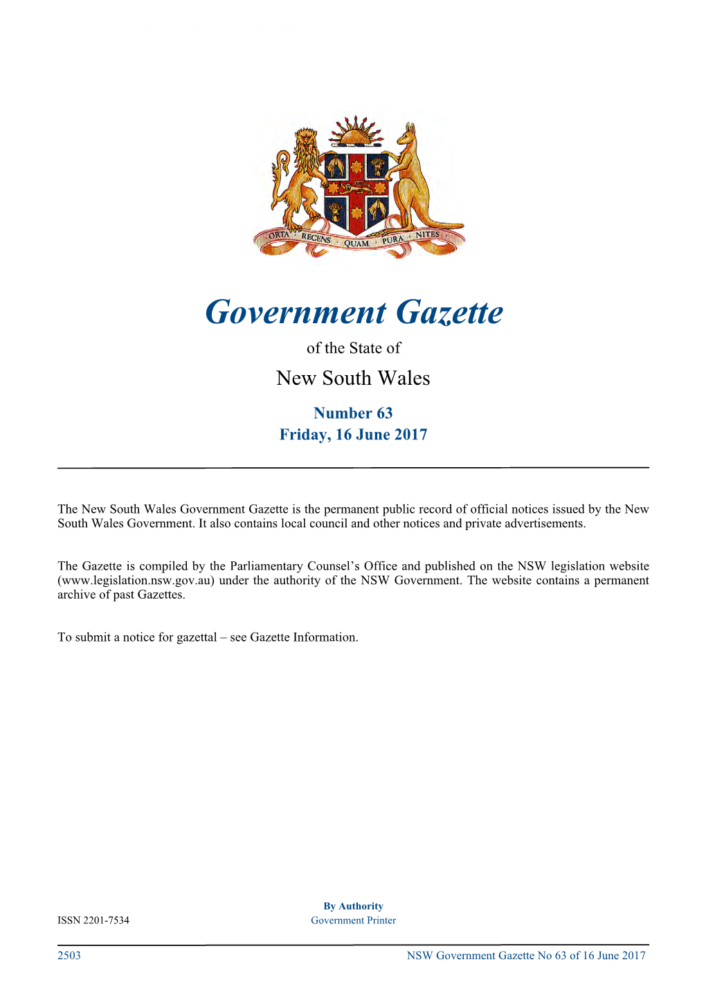 Government Gazette No 63 of 16 June 2017 Government Notices GOVERNMENT NOTICES