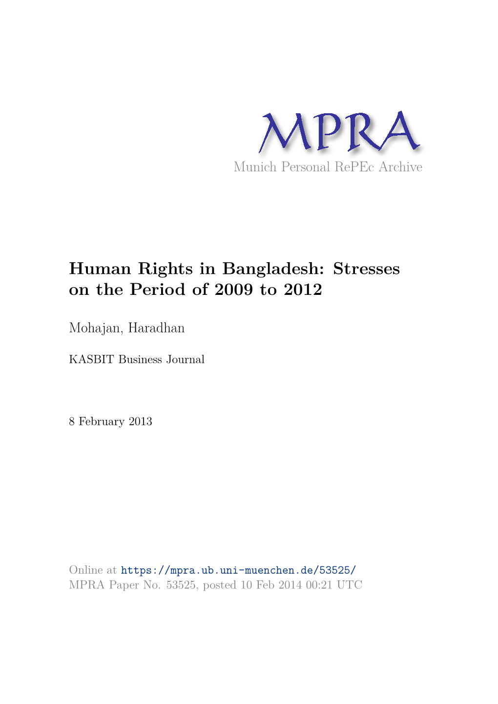 Human Rights in Bangladesh: Stresses on the Period of 2009 to 2012