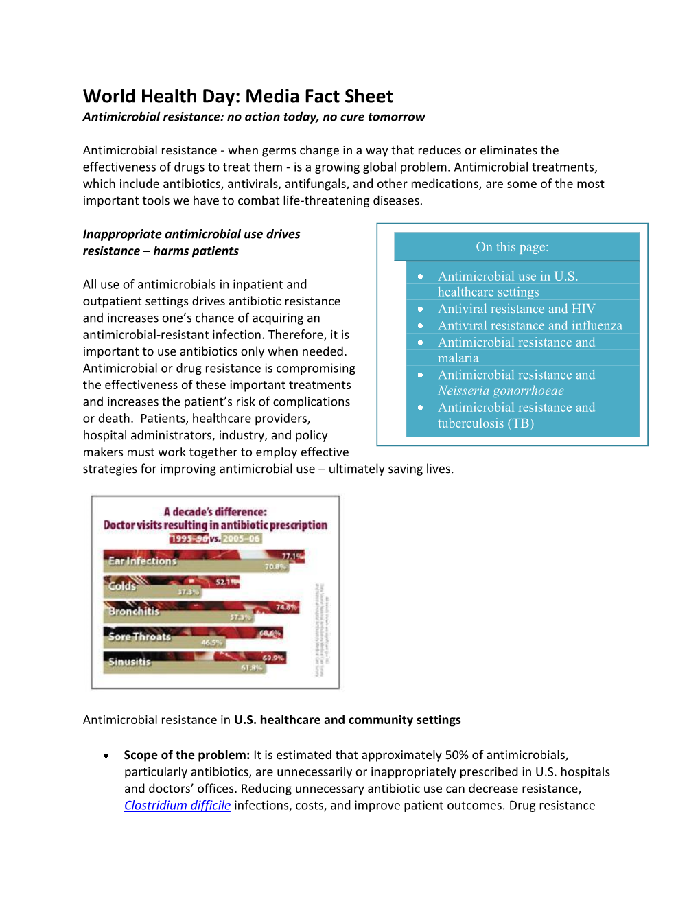 Media Fact Sheet Antimicrobial Resistance: No Action Today, No Cure Tomorrow
