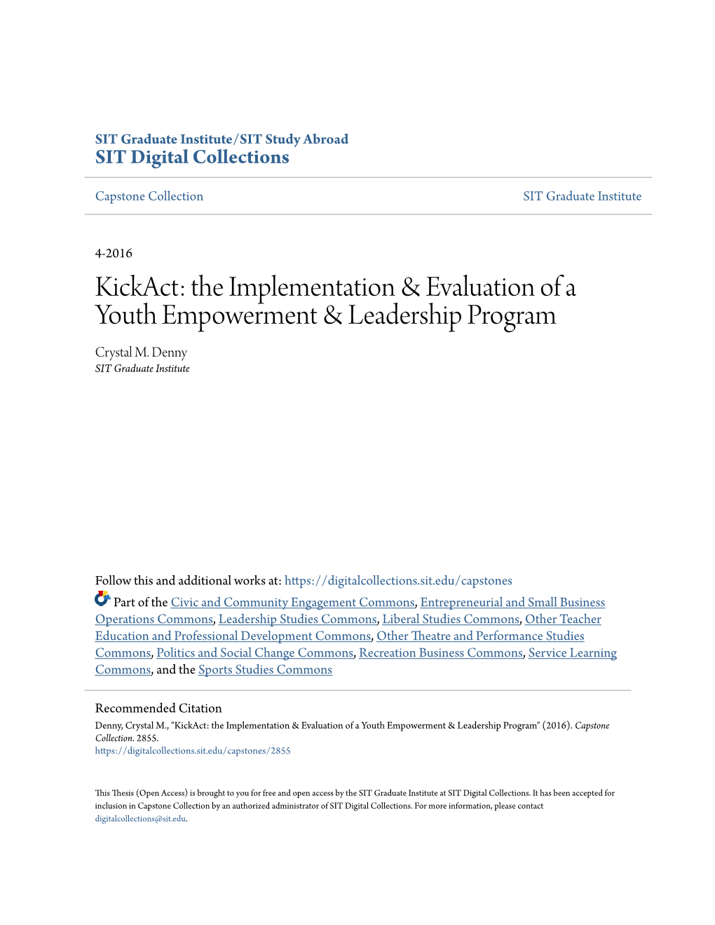The Implementation & Evaluation of a Youth Empowerment & Leadership