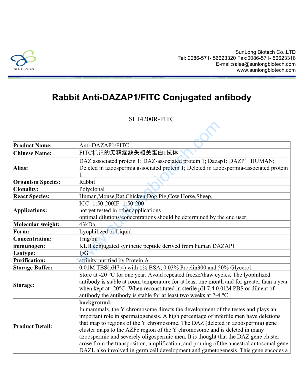 Rabbit Anti-DAZAP1/FITC Conjugated Antibody-SL14200R-FITC