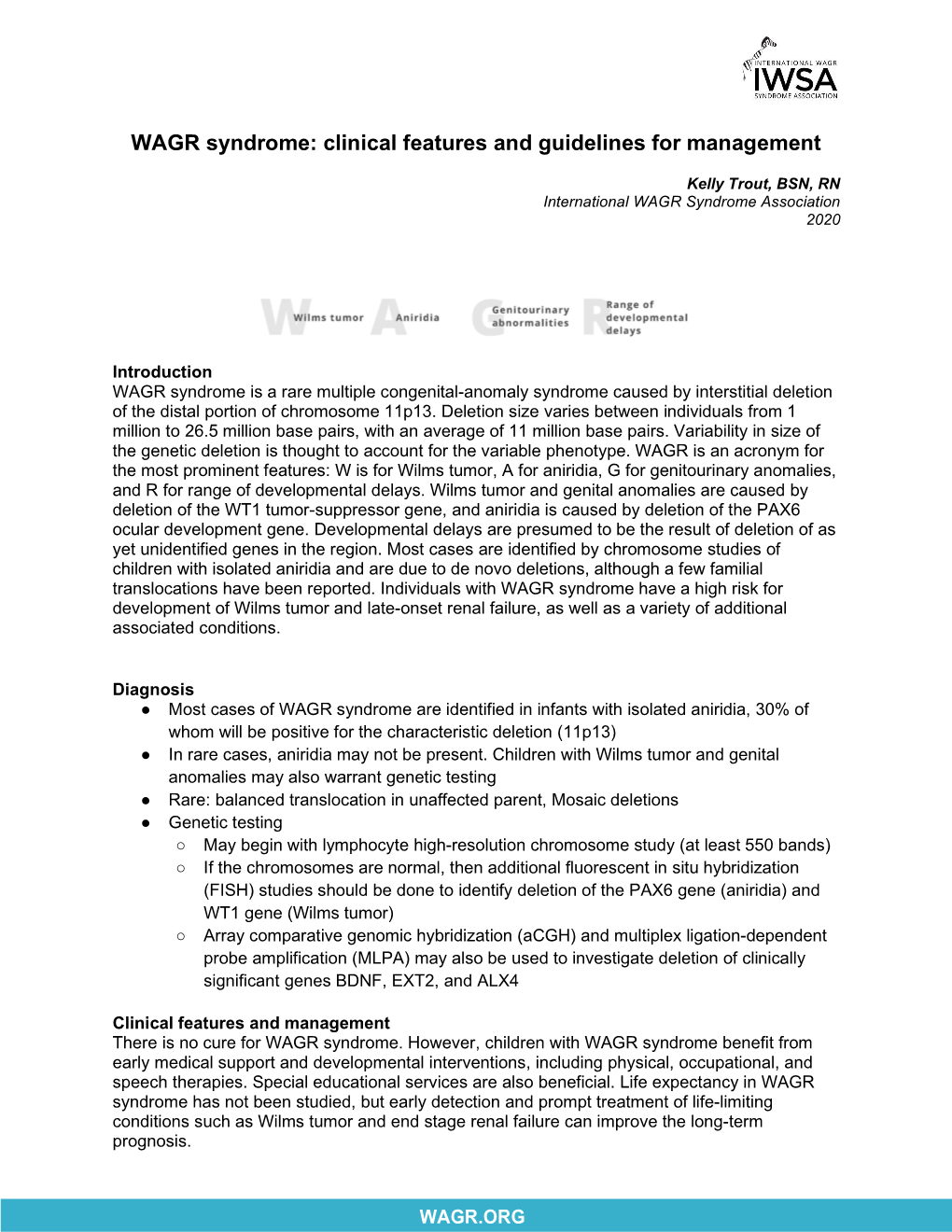 WAGR Syndrome: Clinical Features and Guidelines for Management