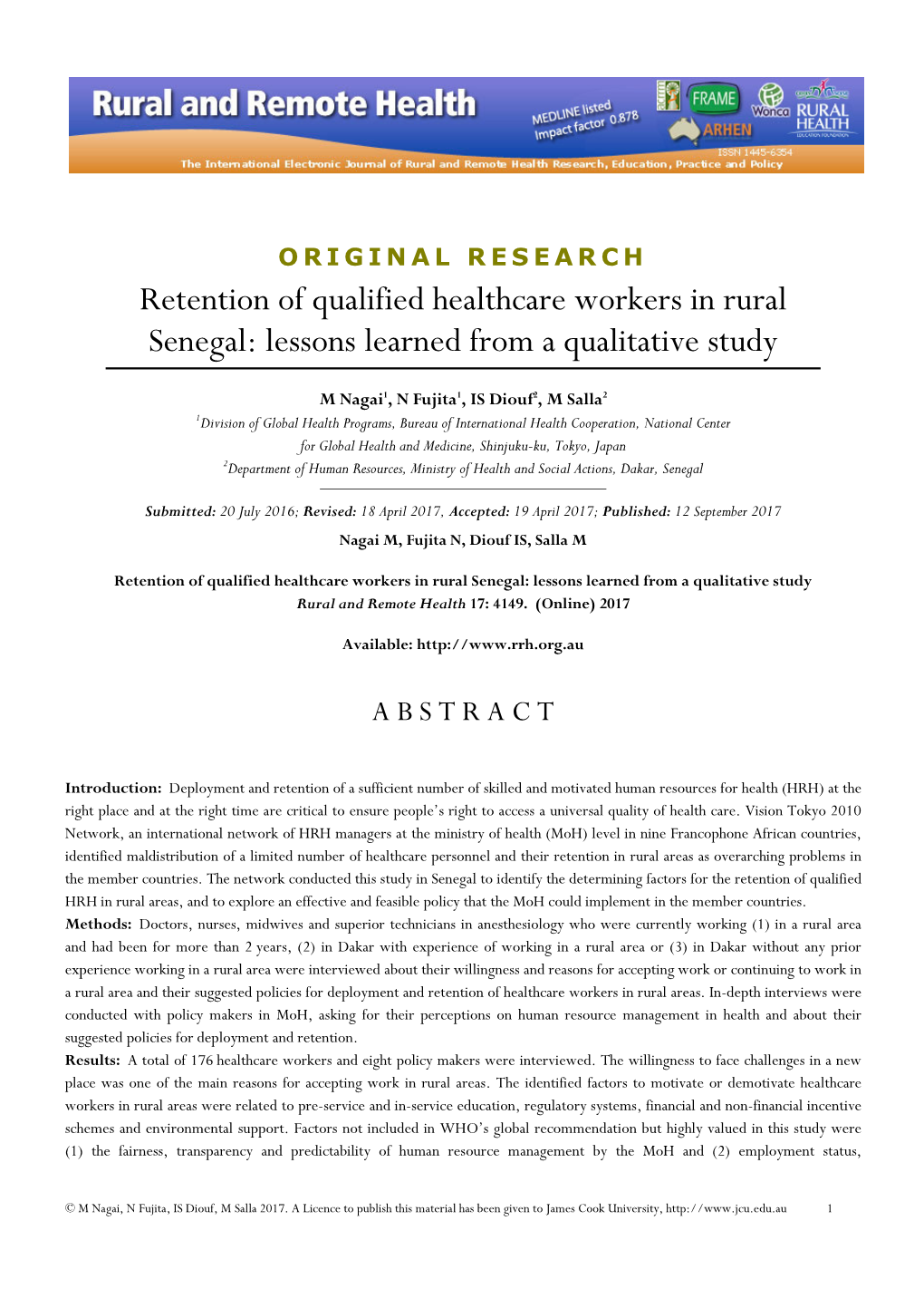 Retention of Qualified Healthcare Workers in Rural Senegal: Lessons Learned from a Qualitative Study