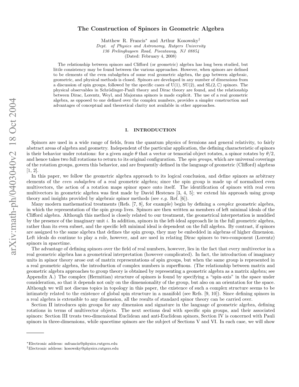 The Construction of Spinors in Geometric Algebra