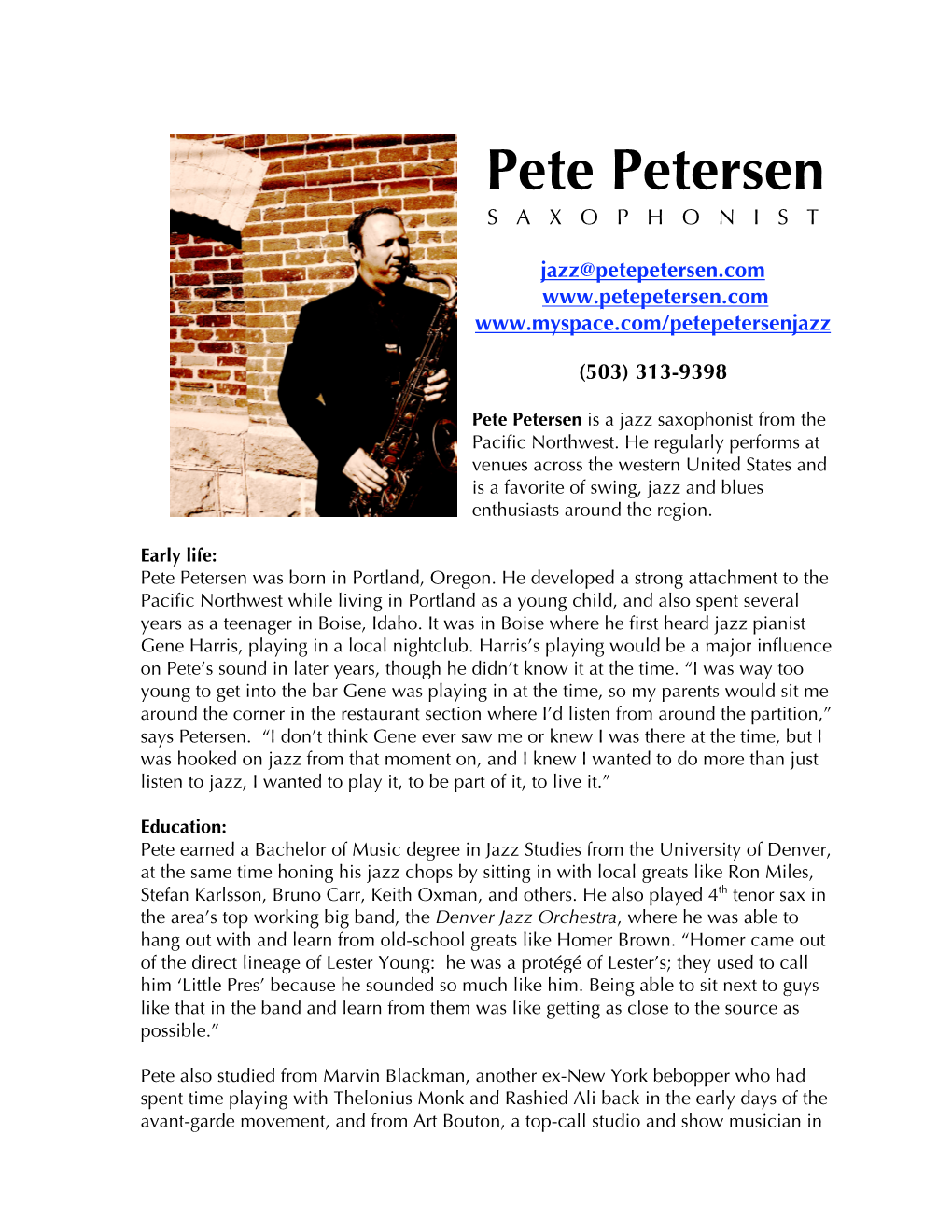 Pete Petersen S a X O P H O N I S T