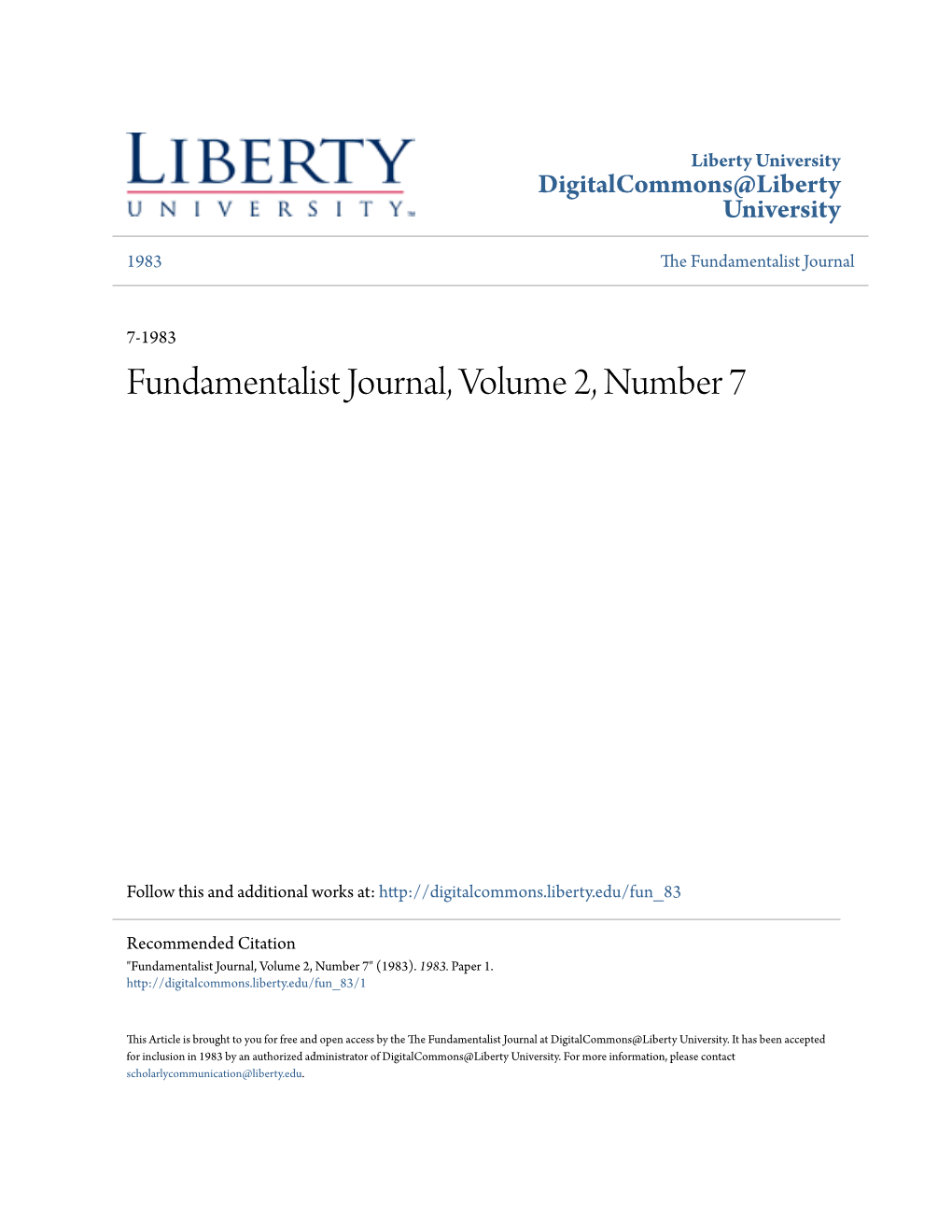 Fundamentalist Journal, Volume 2, Number 7