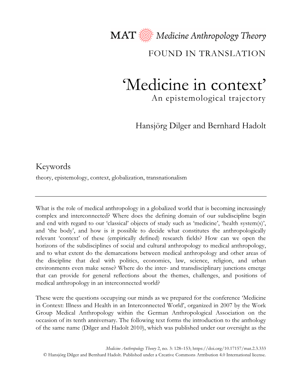 'Medicine in Context'