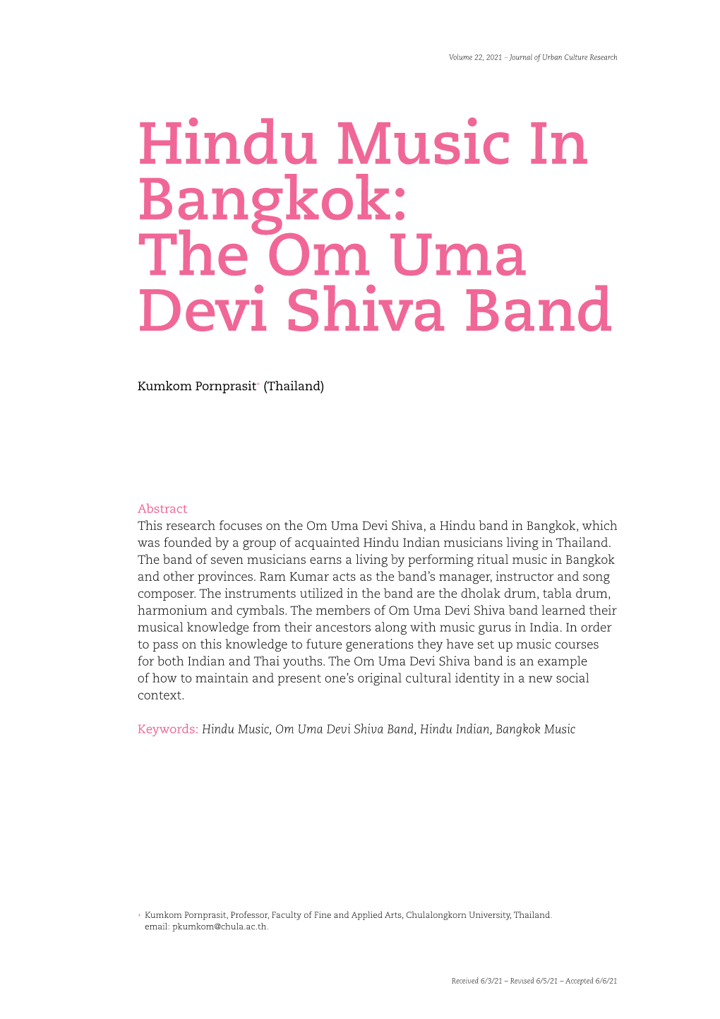 Hindu Music in Bangkok: the Om Uma Devi Shiva Band